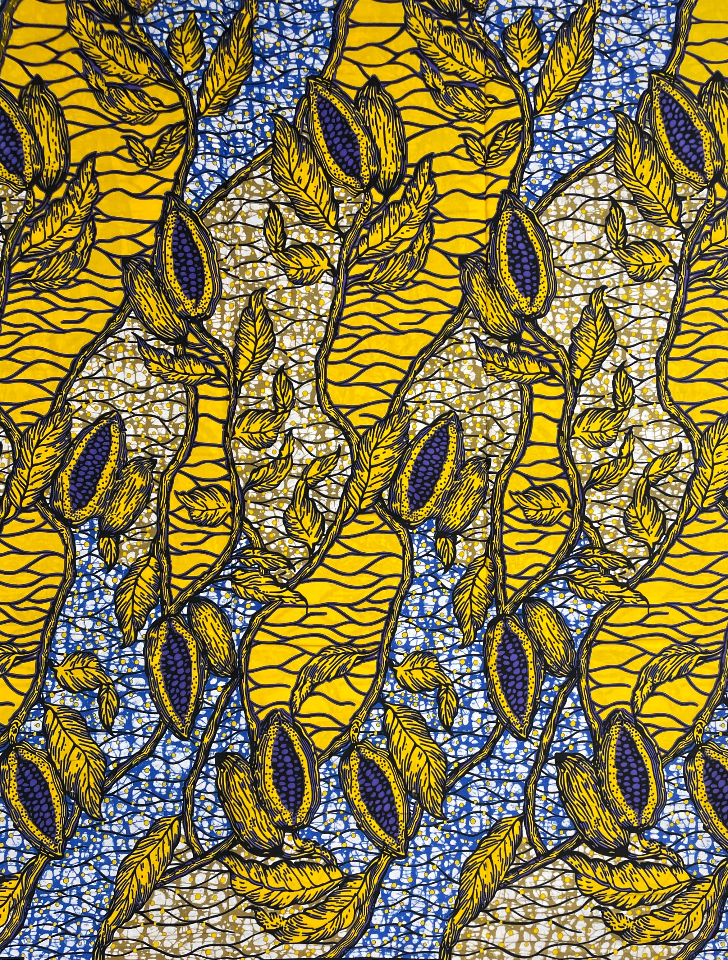 Wax Pagne Africain - Tissu 6 Yards 100% Coton - JAUNE / BLEU