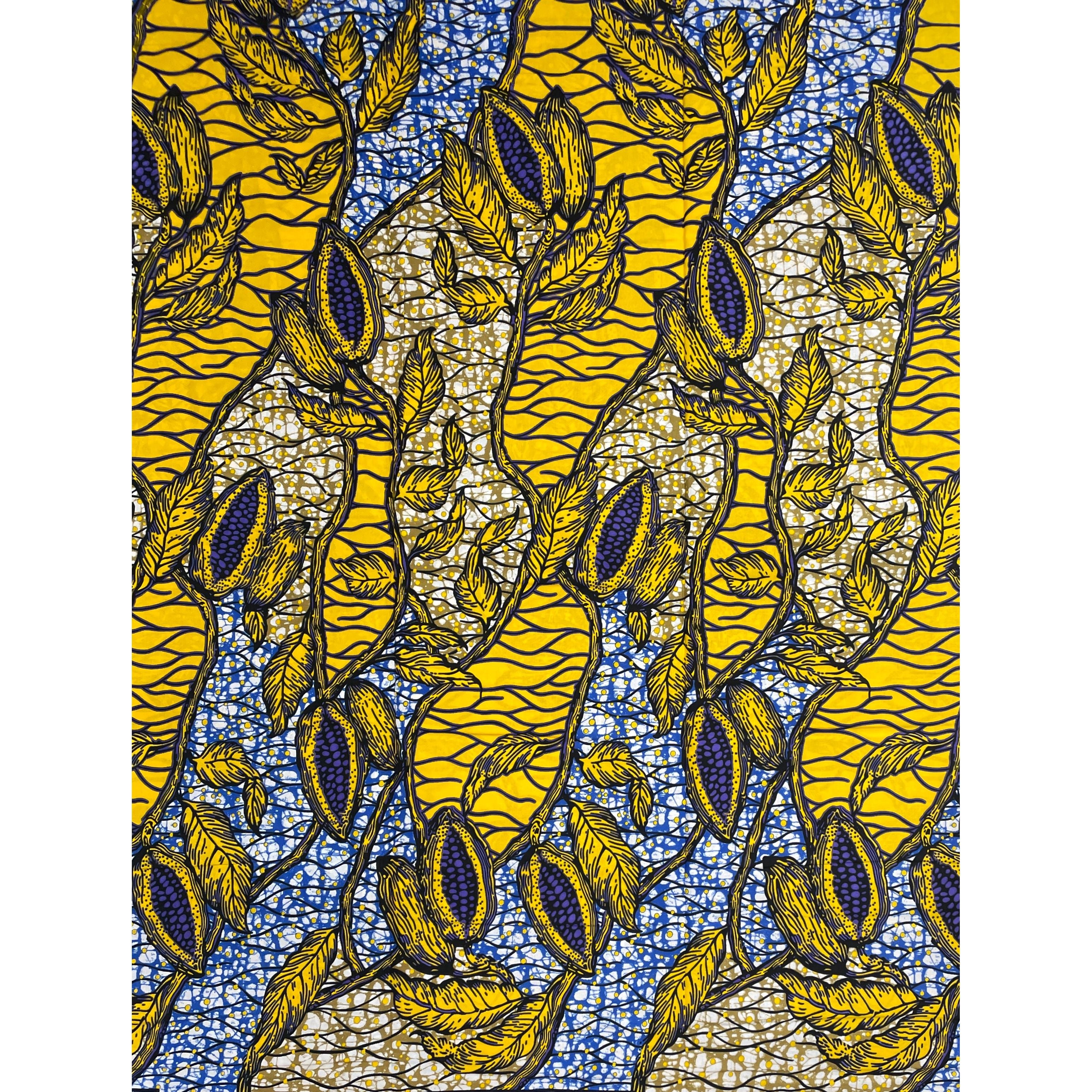 Wax Pagne Africain - Tissu 6 Yards 100% Coton - JAUNE / BLEU