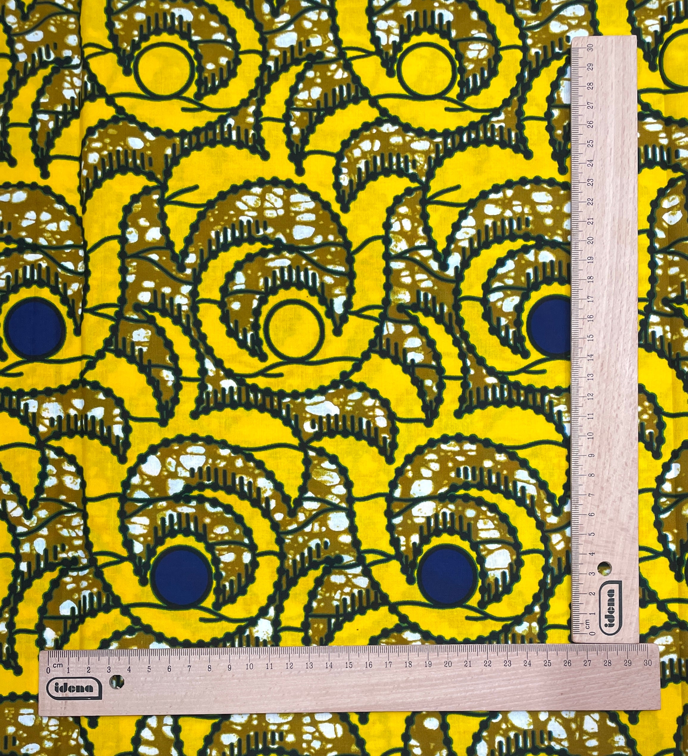 Wax Tissu Pagne Africain - Coupon 2 Yards 100% Coton - JAUNE / BLEU