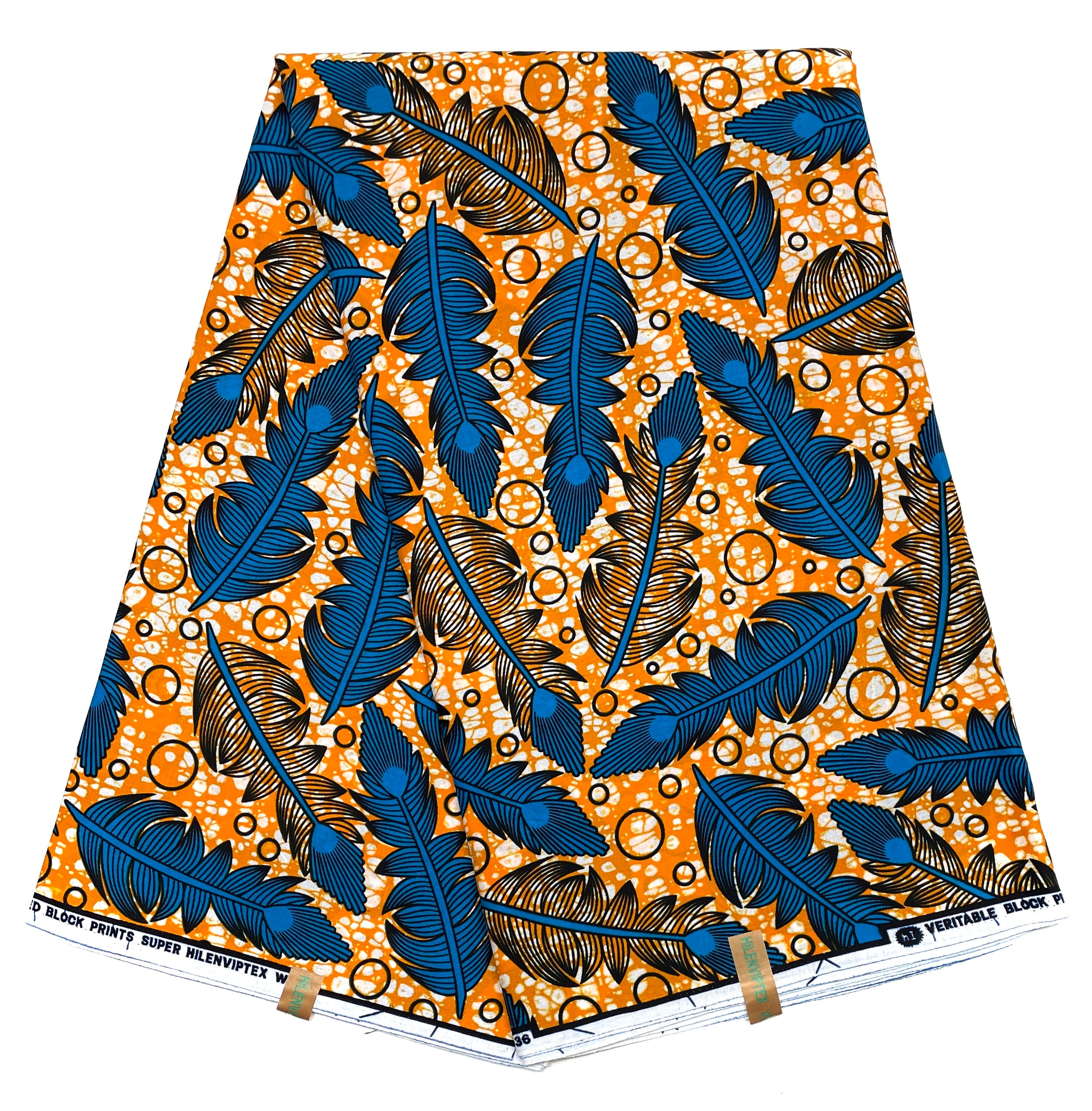 Wax Pagne Africain - Tissu 100% Coton - ORANGE / BLEU