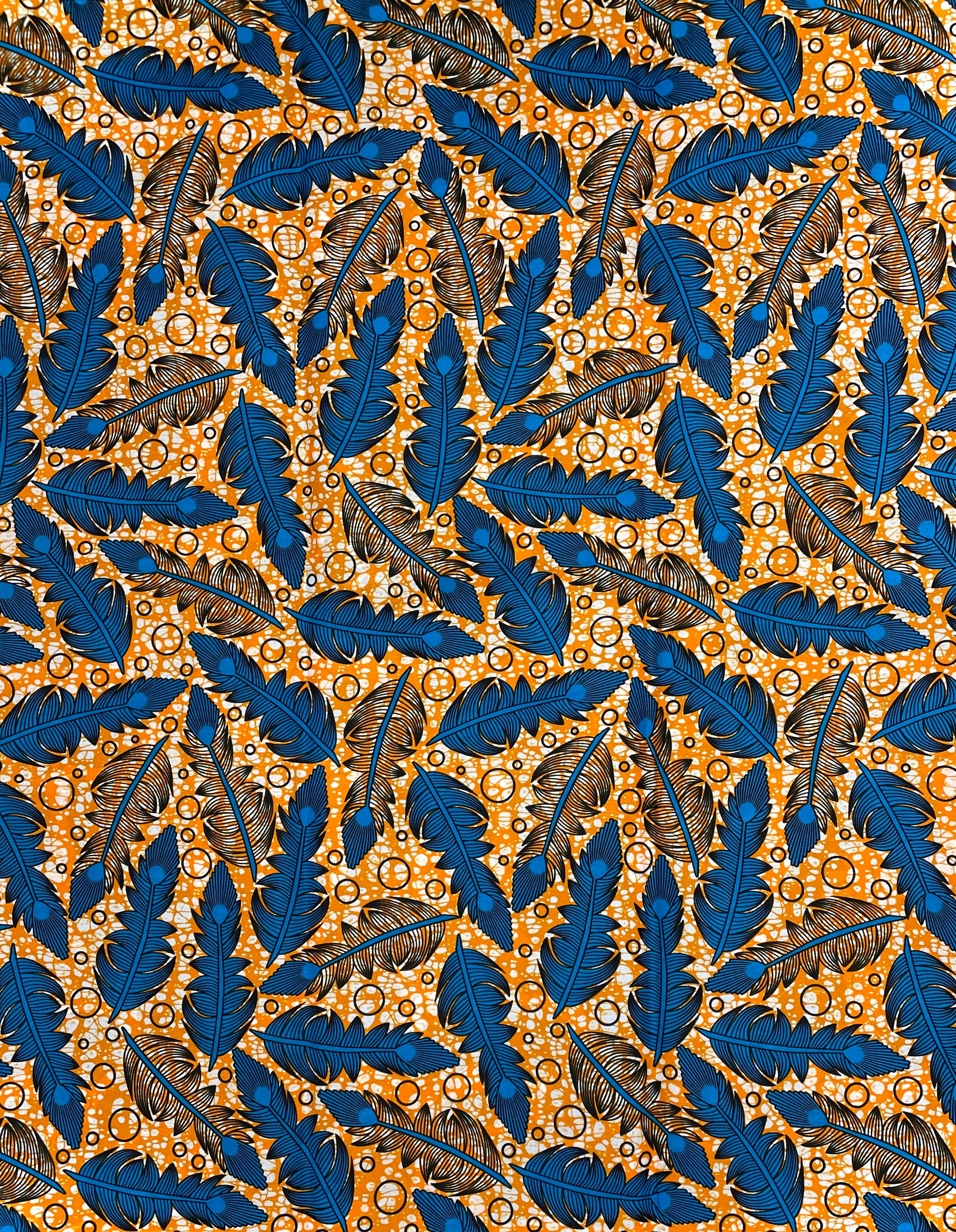 Wax Pagne Africain - Tissu 100% Coton - ORANGE / BLEU