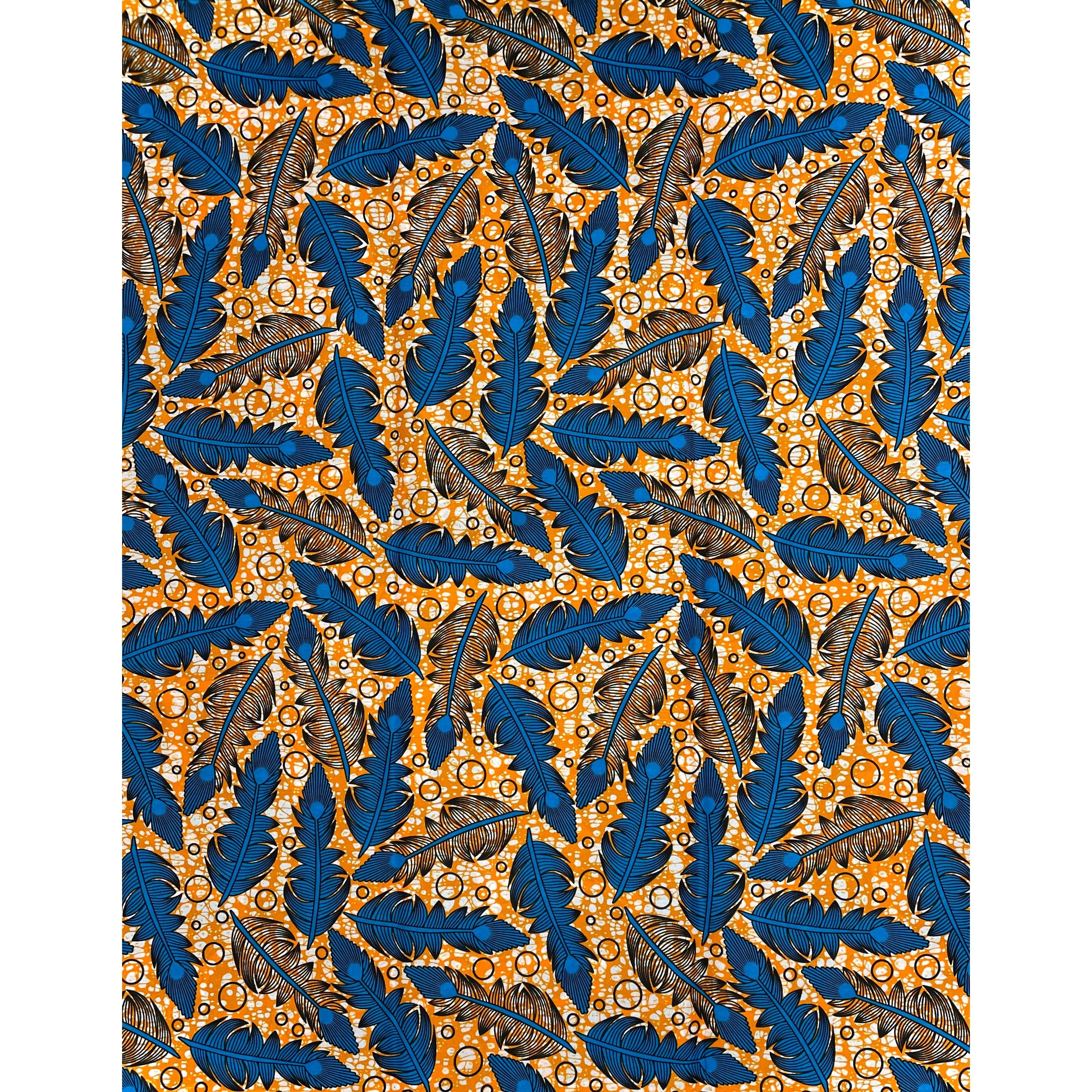 Wax Pagne Africain - Tissu 100% Coton - ORANGE / BLEU