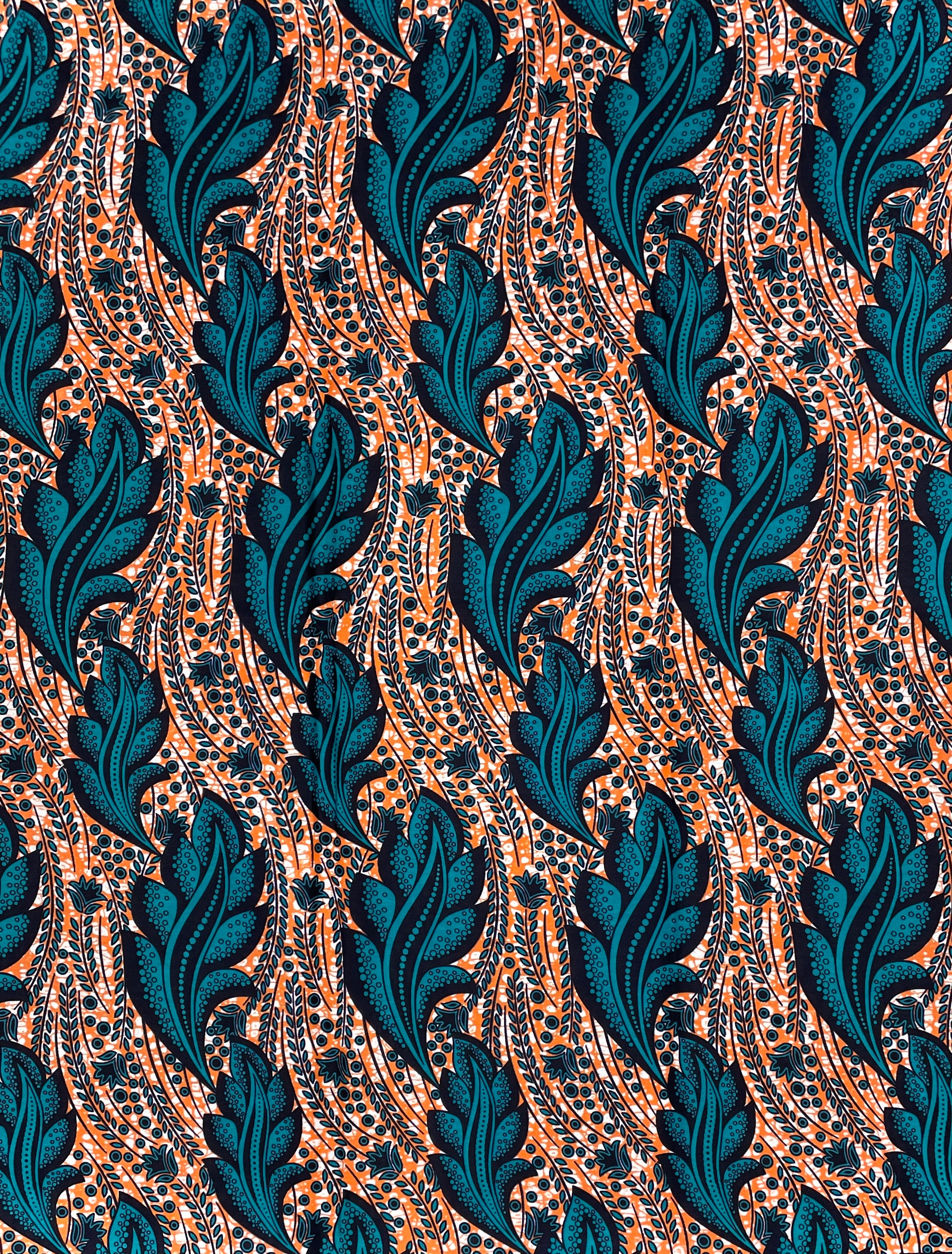 Wax Pagne Africain - Tissu 100% Coton - TURQUOISE / ORANGE