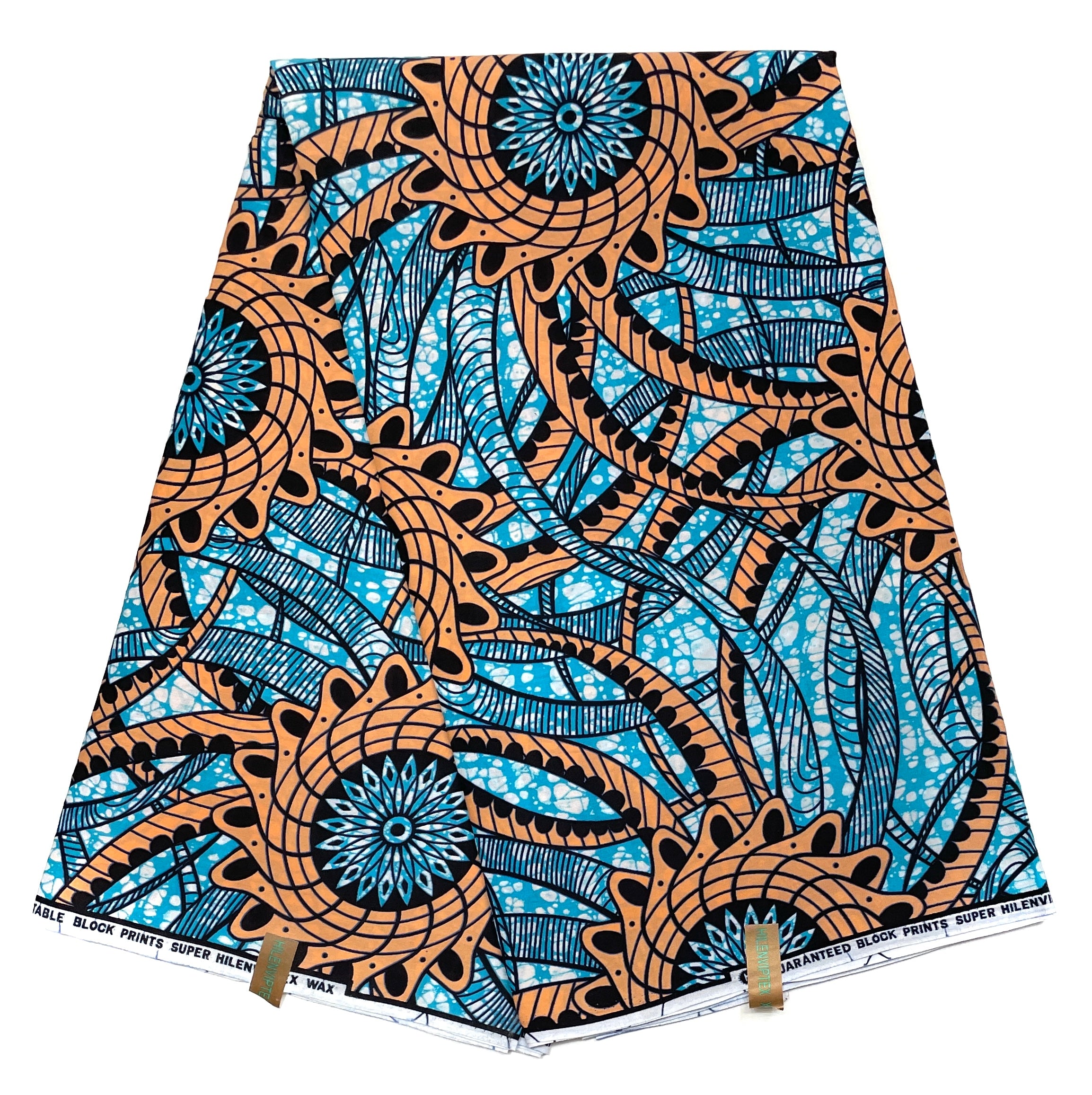 Wax Pagne Africain - Tissu 100% Coton - SAUMON CLAIR / BLEU CIEL