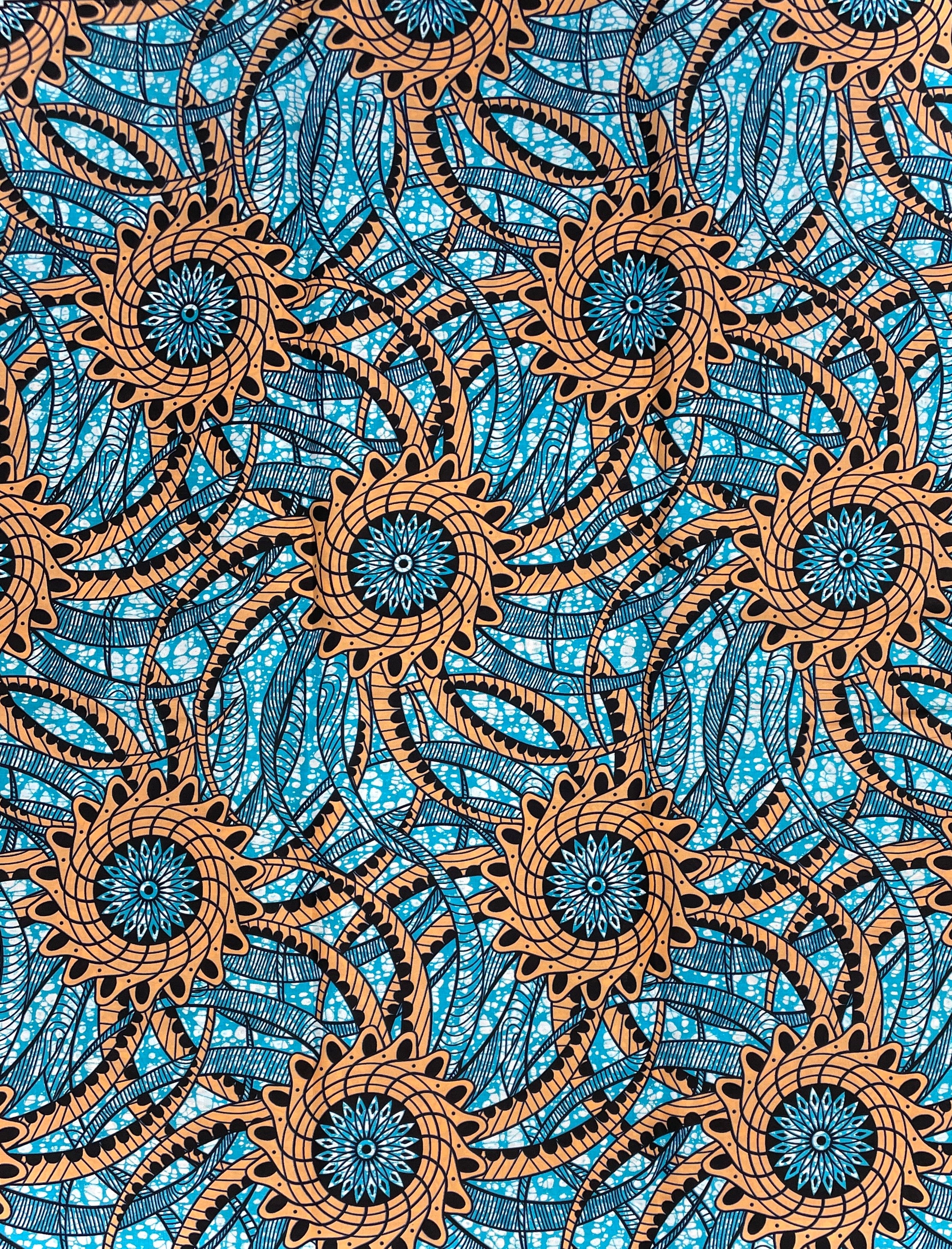 Wax Pagne Africain - Tissu 100% Coton - SAUMON CLAIR / BLEU CIEL