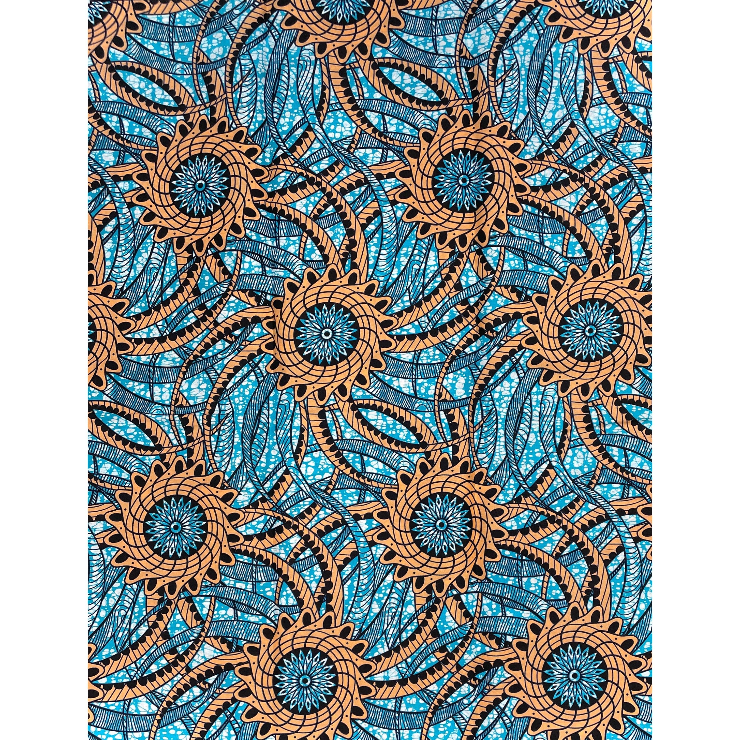 Wax Pagne Africain - Tissu 100% Coton - SAUMON CLAIR / BLEU CIEL