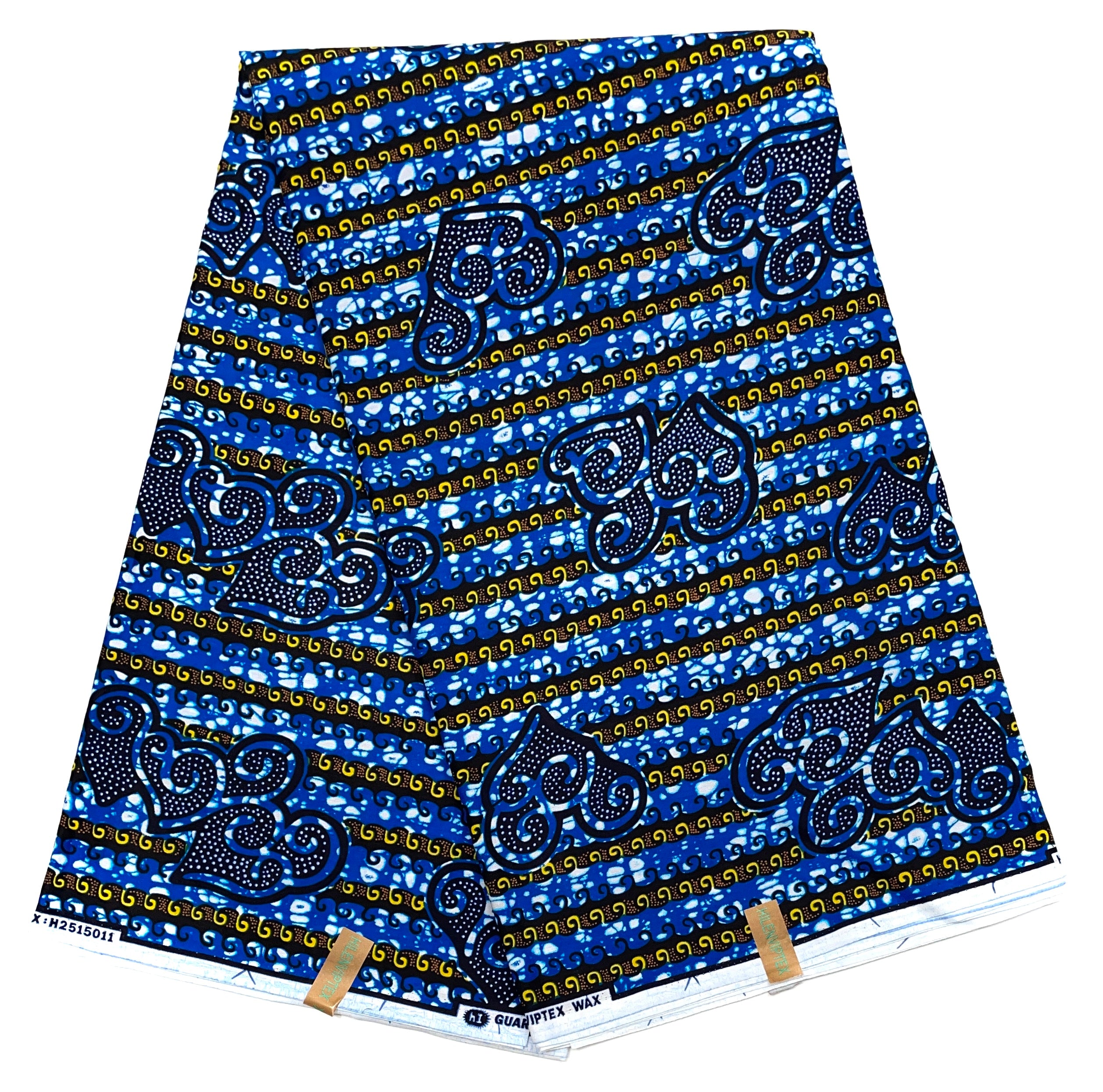 African Wax Print - 100% Cotton Fabric - BLUE / YELLOW / ORANGE