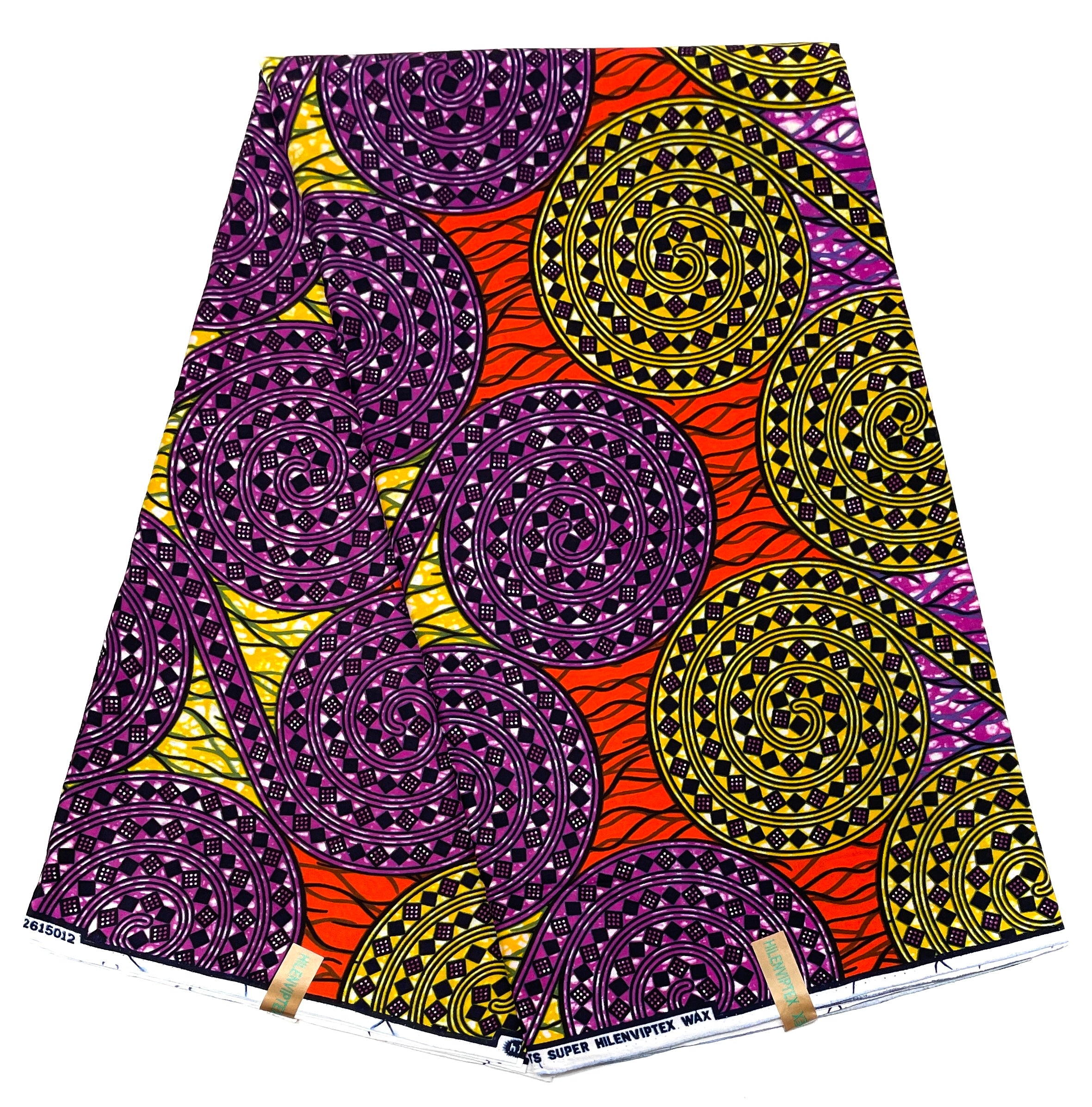 Wax Pagne Africain - Tissu 100% Coton - VIOLET / JAUNE / ORANGE