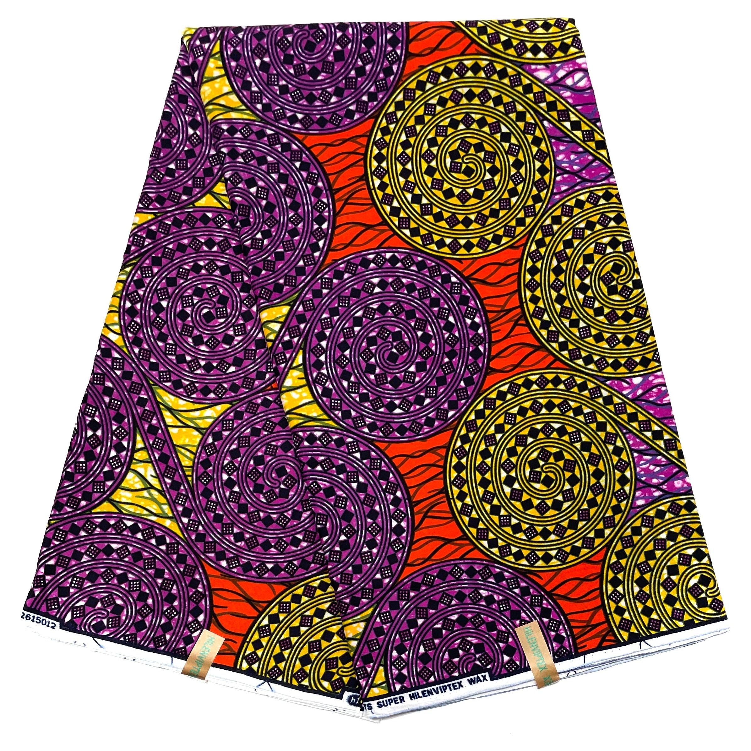 Wax Pagne Africain - Tissu 100% Coton - VIOLET / JAUNE / ORANGE