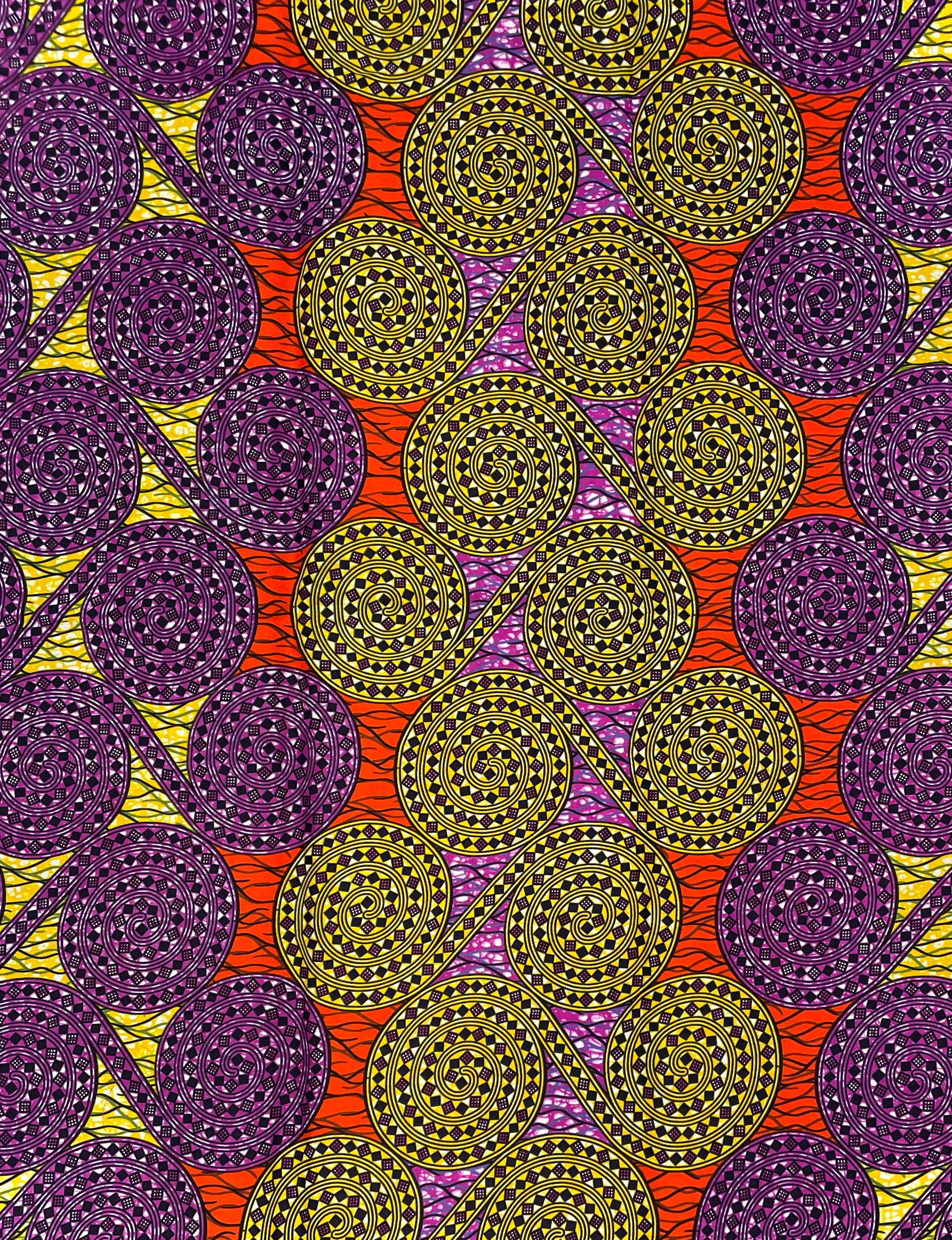 Wax Pagne Africain - Tissu 100% Coton - VIOLET / JAUNE / ORANGE