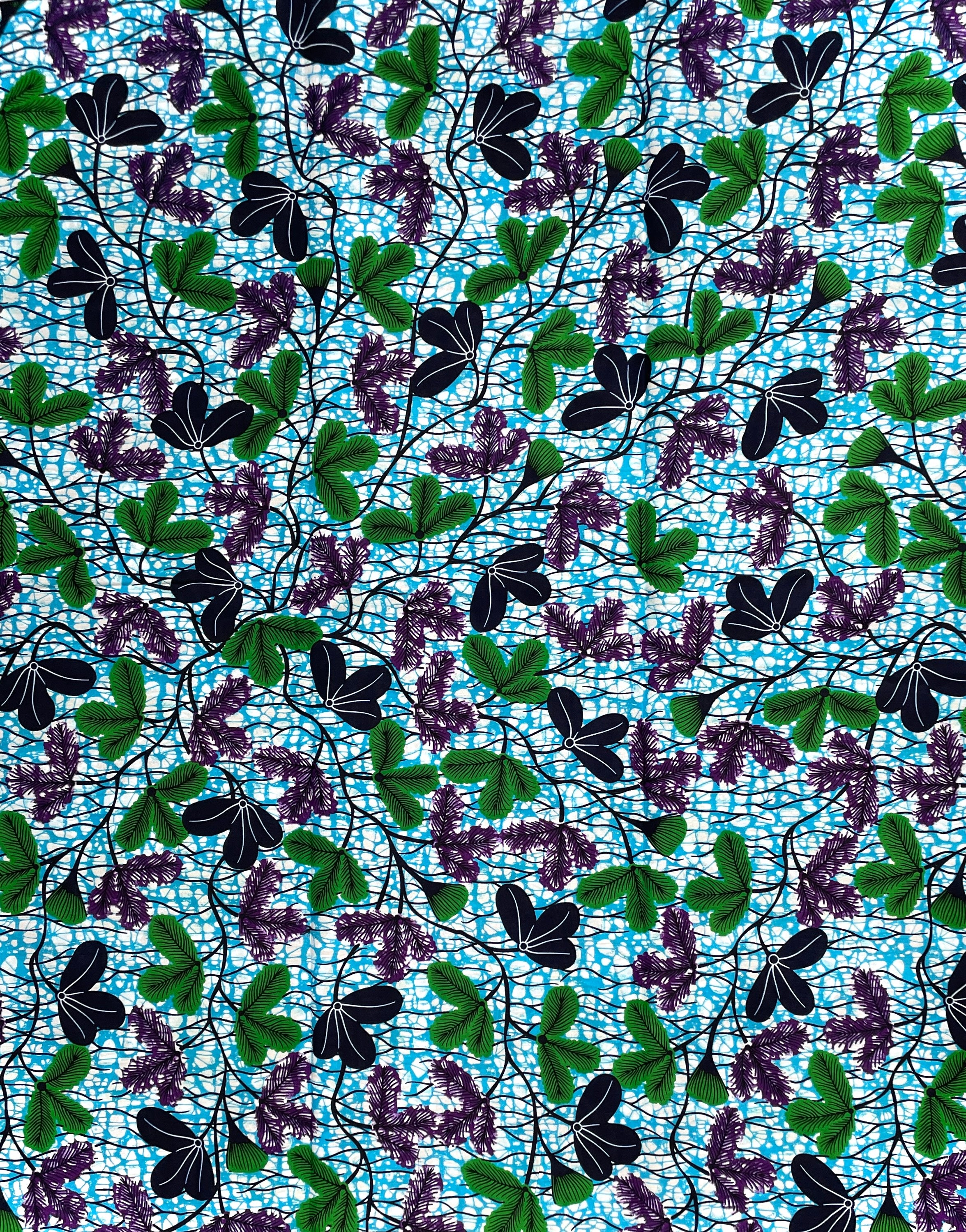 Wax Pagne Africain - Tissu 100% Coton - VERT / VIOLET / BLEU