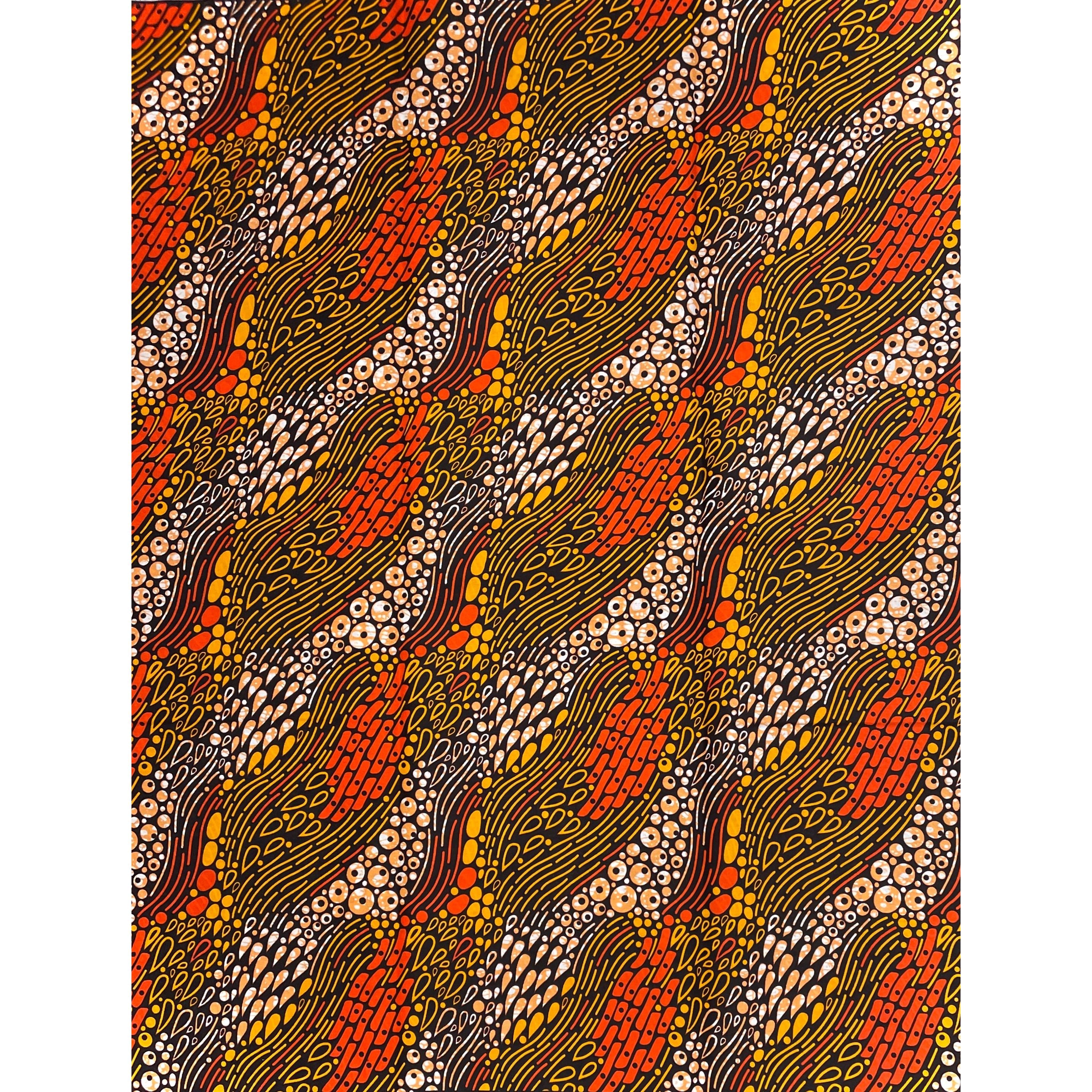 Wax Pagne Africain - Tissu 100% Coton - ORANGE / MARRON