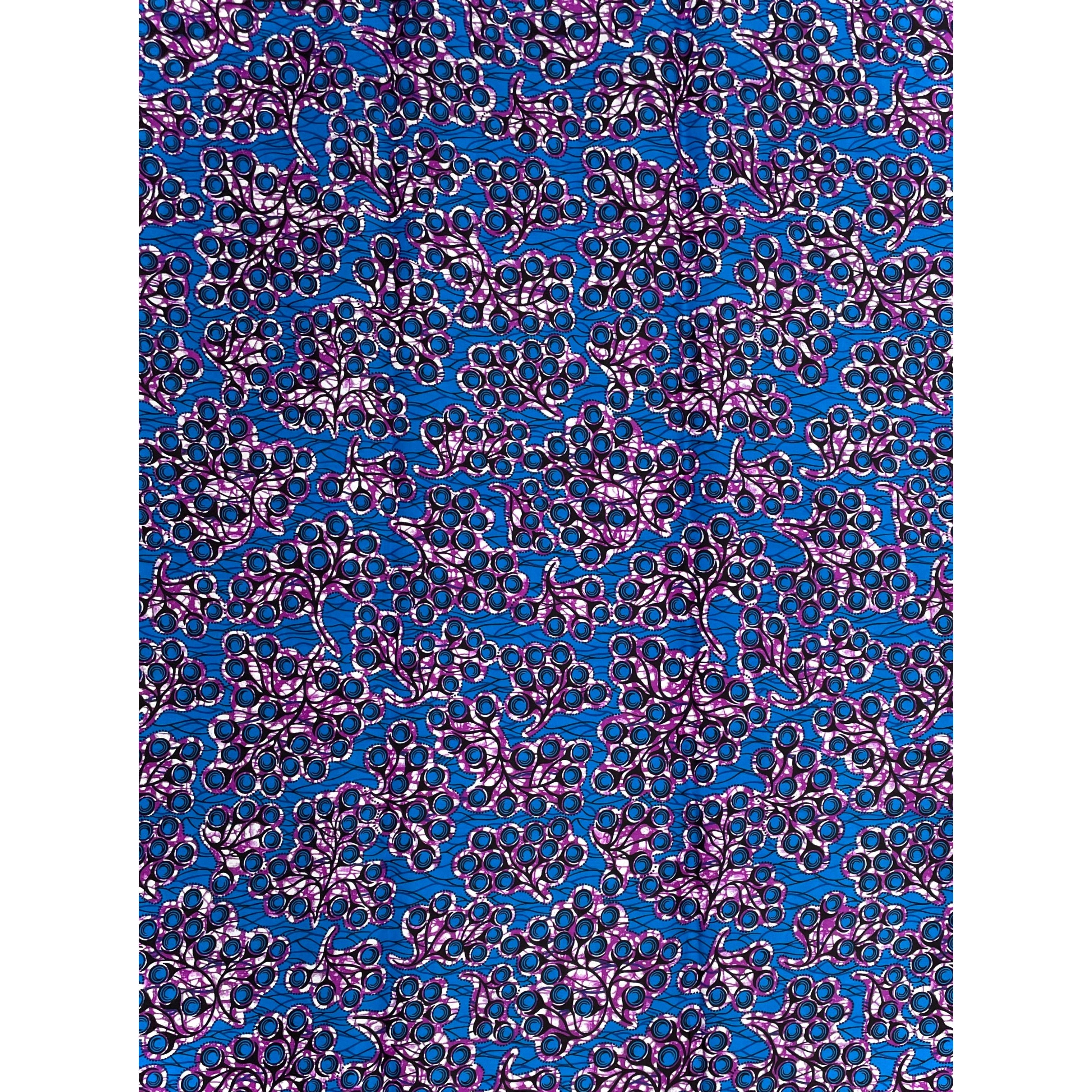 African Wax Print - 100% Cotton Fabric - PURPLE / BLUE