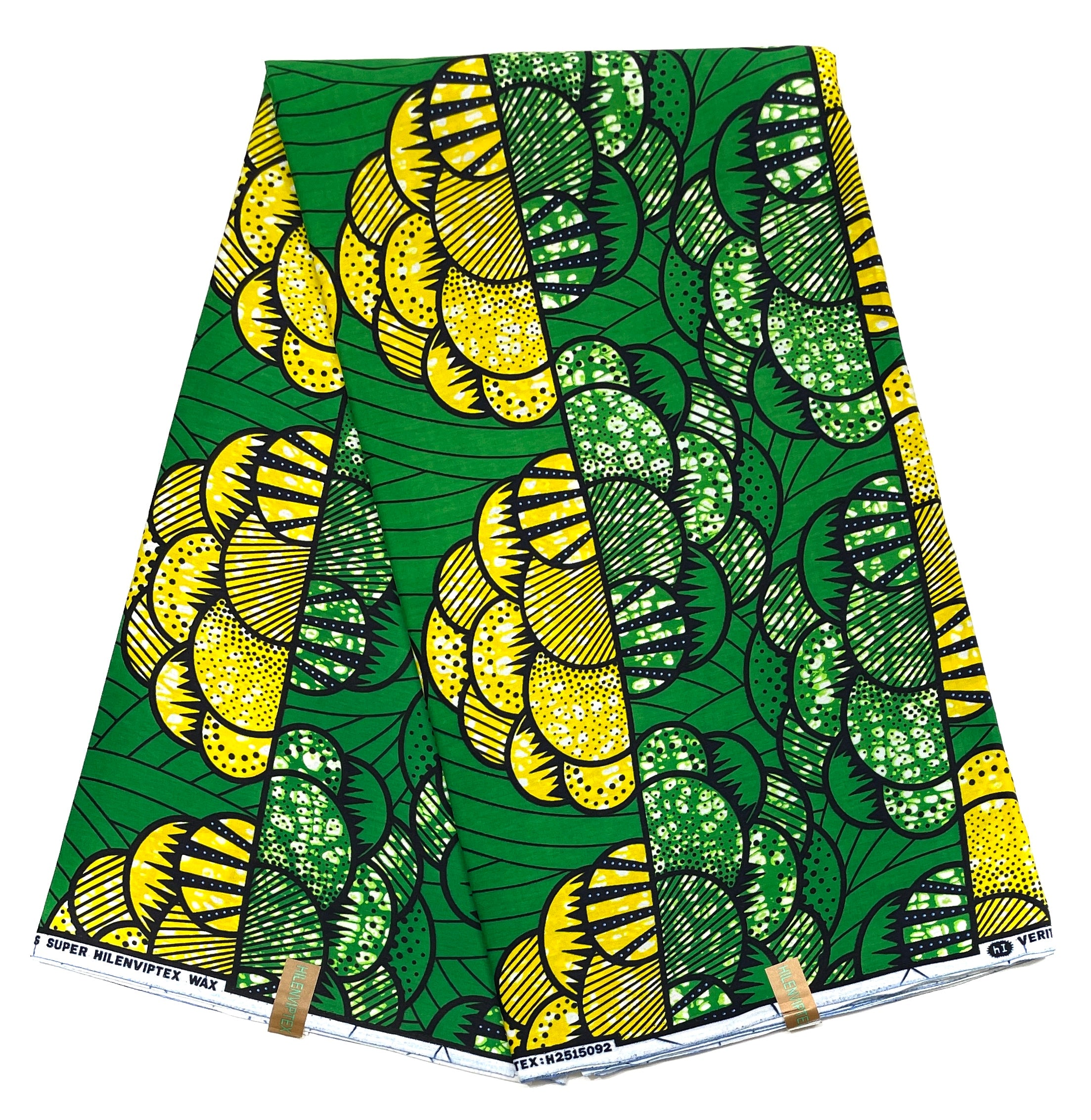 Wax Pagne Africain - Tissu 100% Coton - VERT / JAUNE