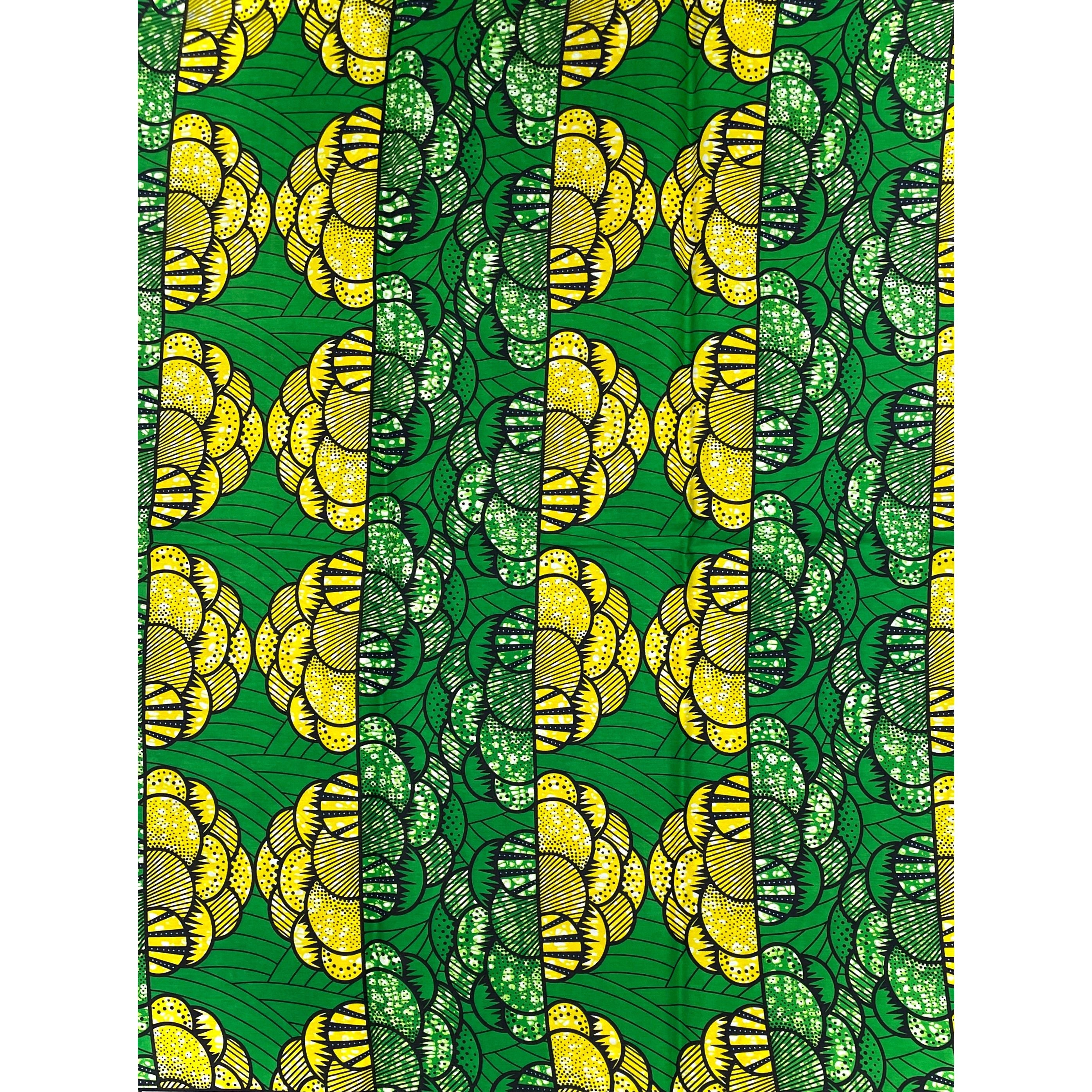 Wax Pagne Africain - Tissu 100% Coton - VERT / JAUNE