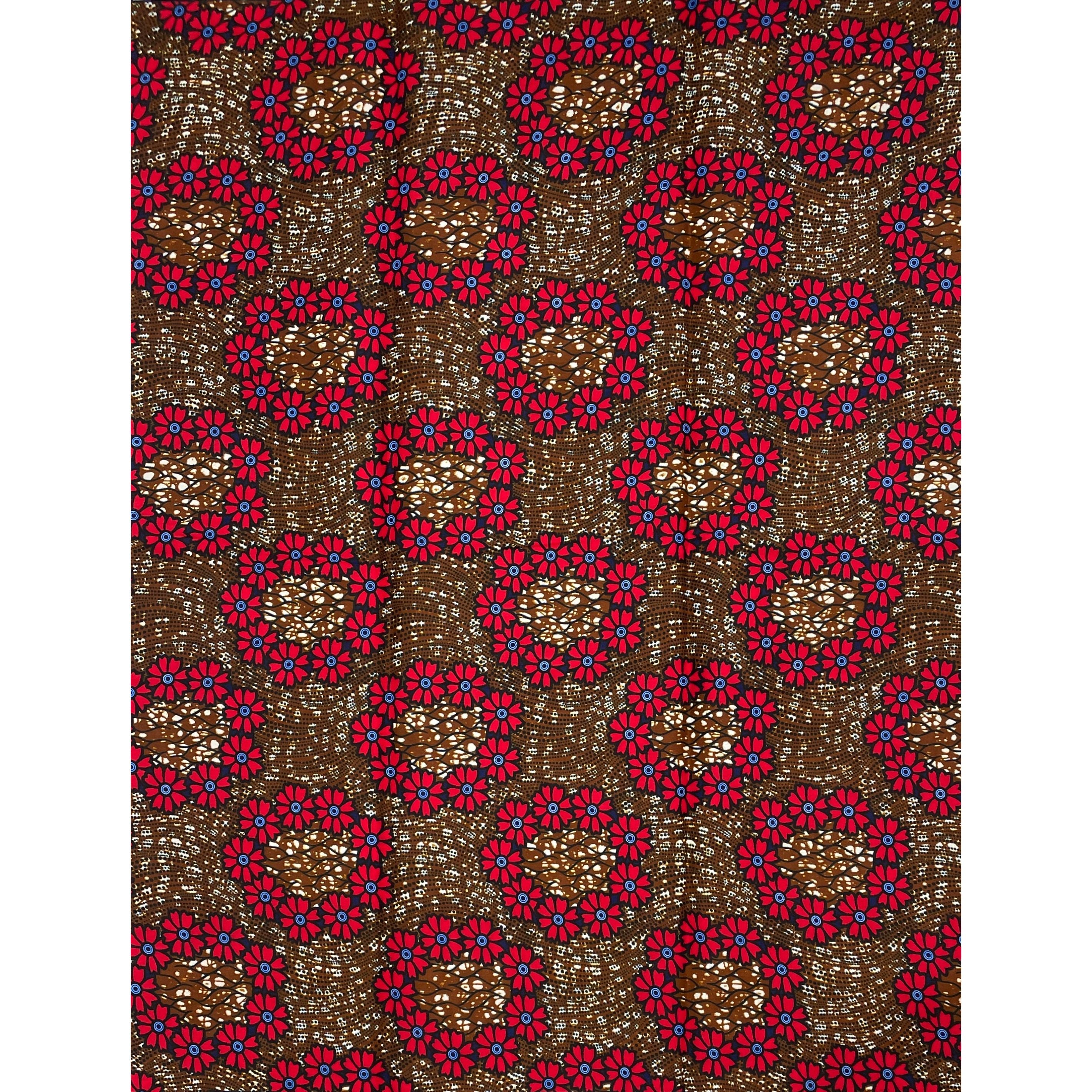 Wax Pagne Africain - Tissu 100% Coton - ROUGE / MARRON