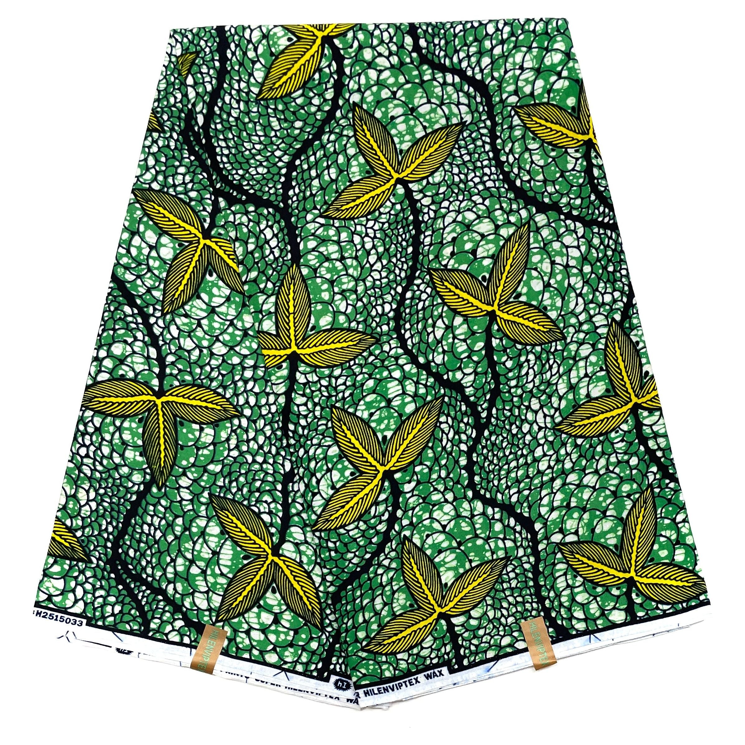 Wax Pagne Africain - Tissu 100% Coton - JAUNE / VERT