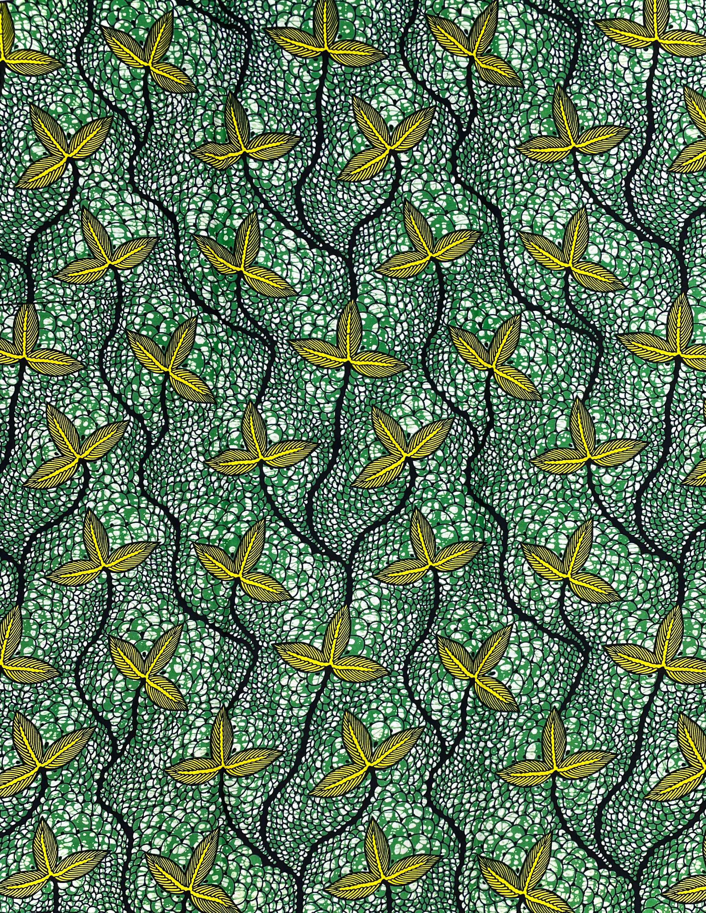 Wax Pagne Africain - Tissu 100% Coton - JAUNE / VERT