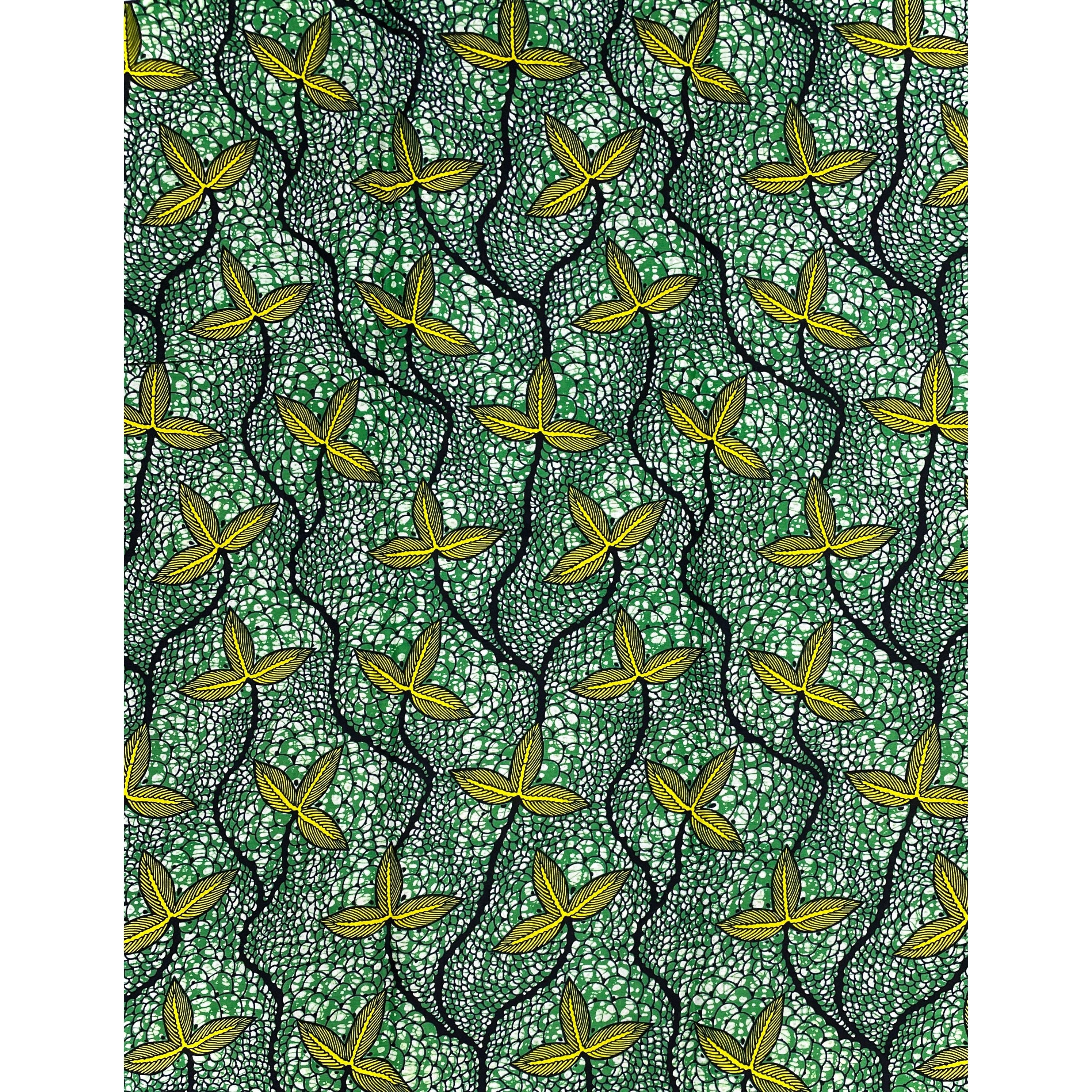 Wax Pagne Africain - Tissu 100% Coton - JAUNE / VERT