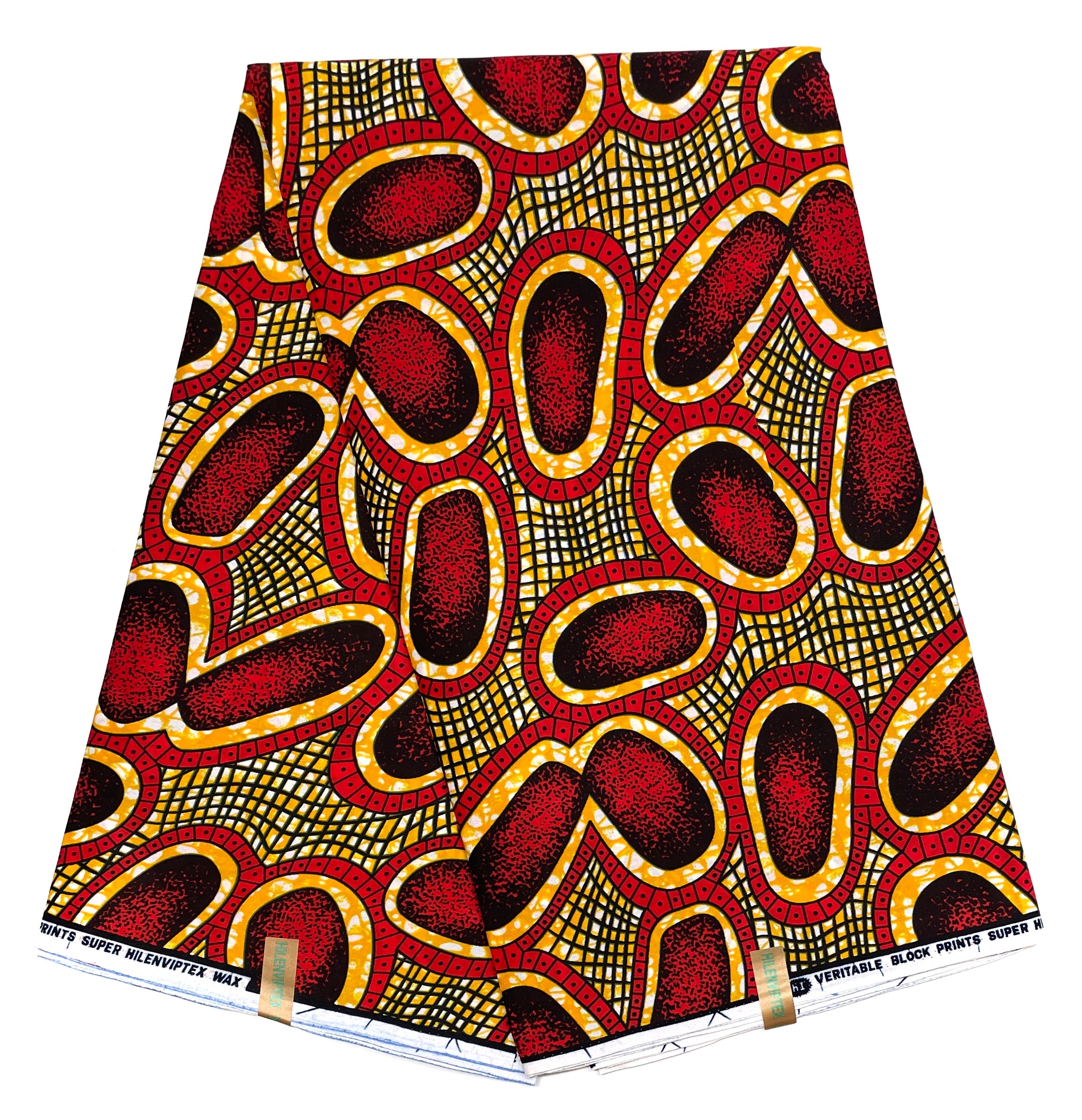 Wax Pagne Africain - Tissu 100% Coton - ROUGE / ORANGE