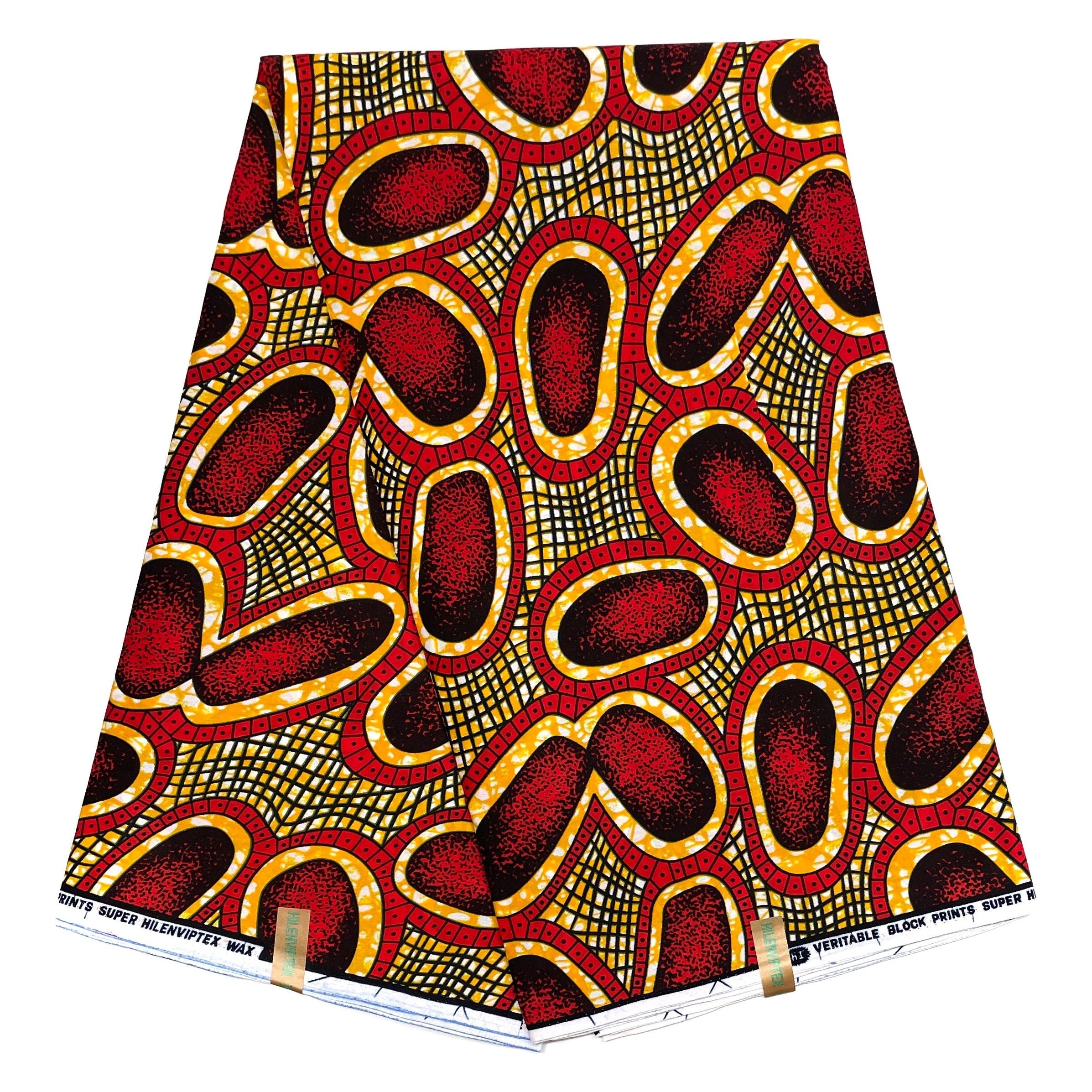 Wax Pagne Africain - Tissu 100% Coton - ROUGE / ORANGE