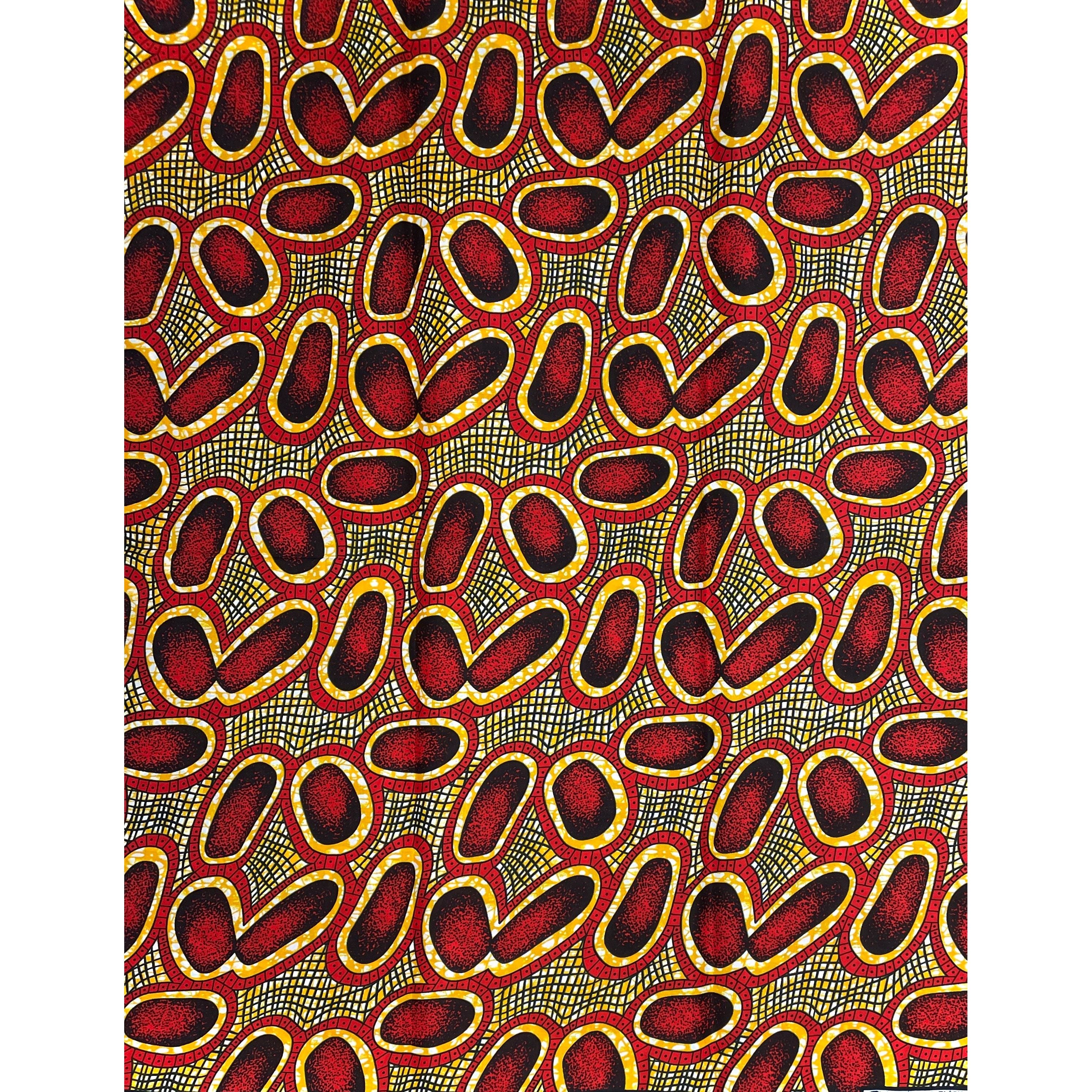 Wax Pagne Africain - Tissu 100% Coton - ROUGE / ORANGE