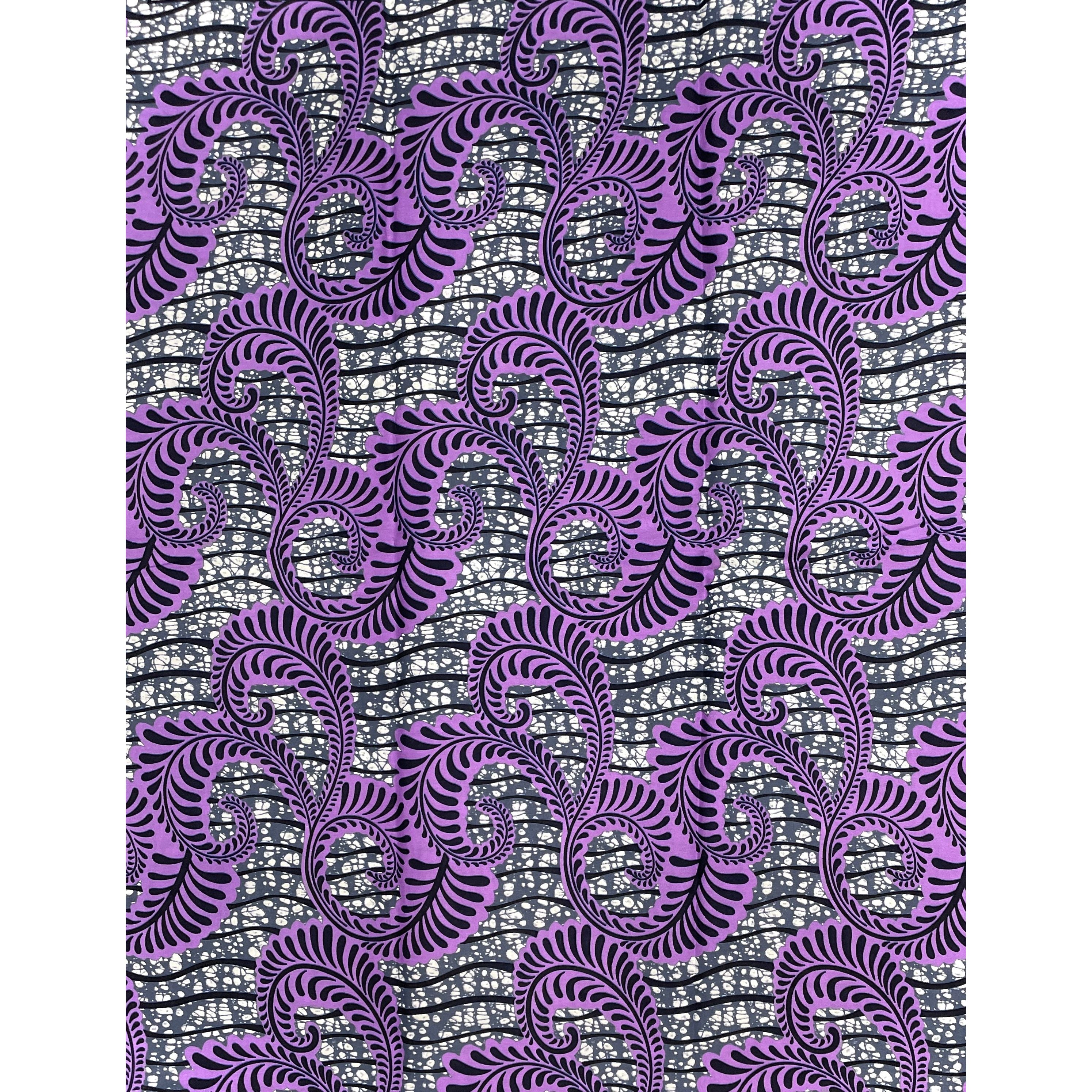 Wax Pagne Africain - Tissu 100% Coton - MAUVE / GRIS