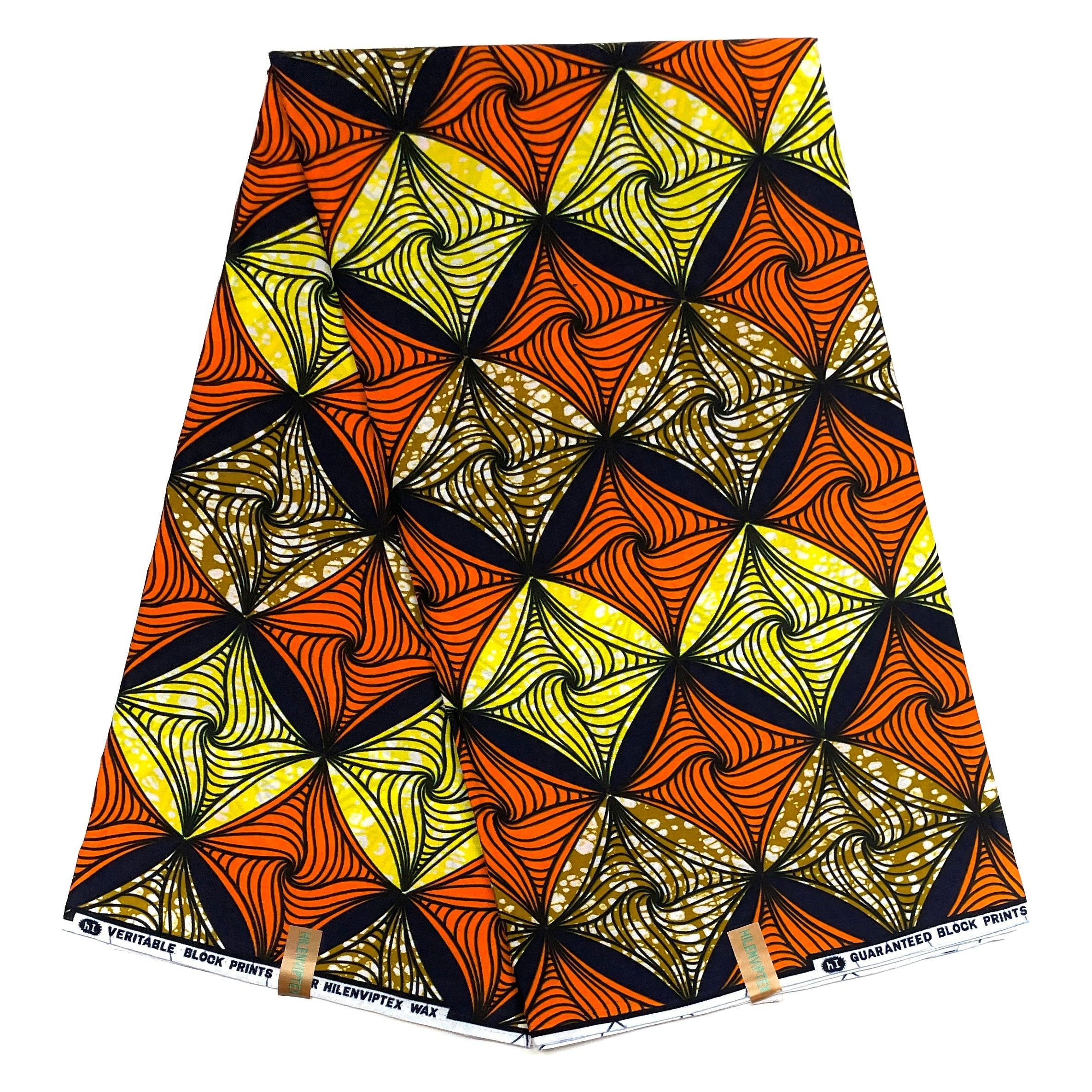 Wax Pagne Africain - Tissu 100% Coton - JAUNE / ORANGE