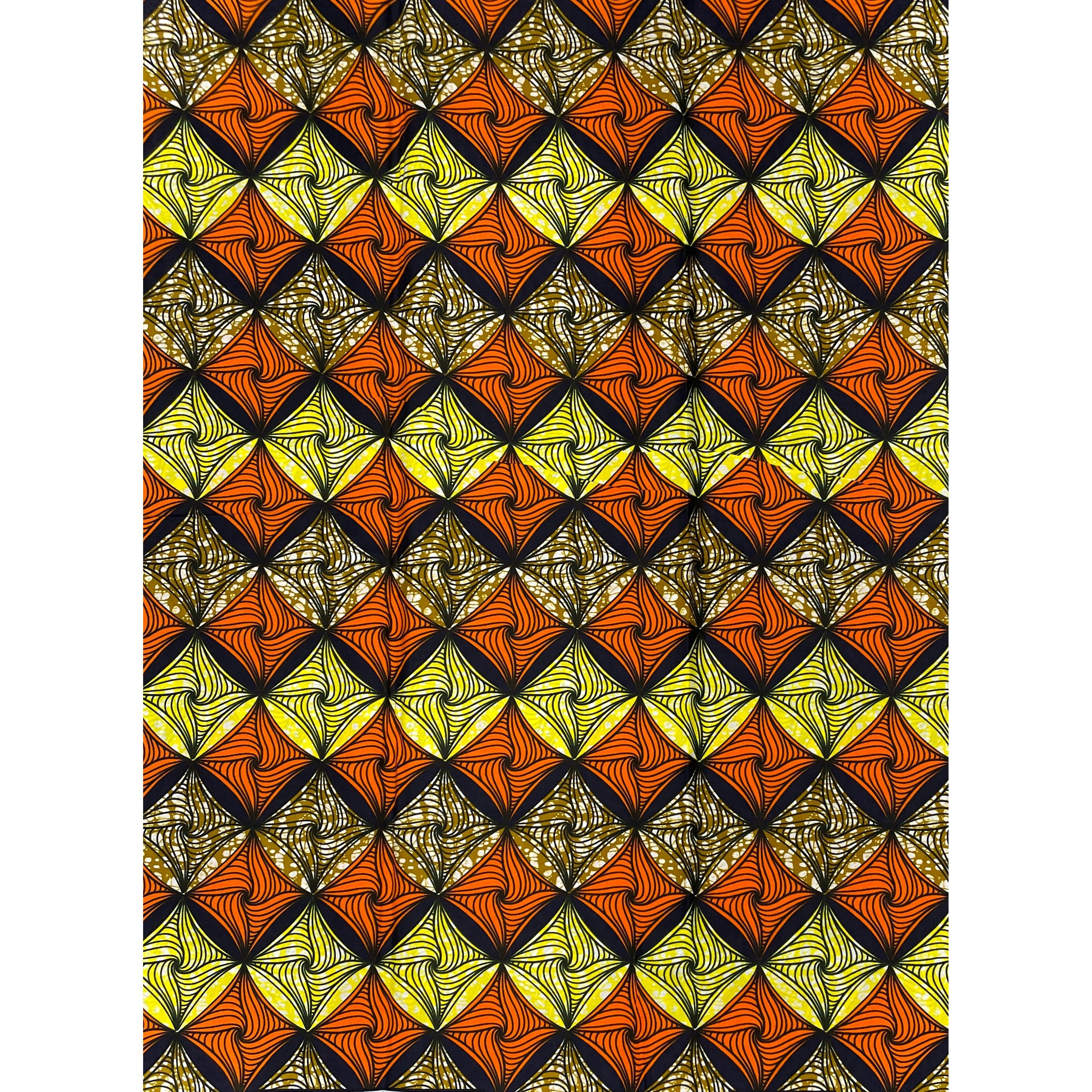 Wax Pagne Africain - Tissu 100% Coton - JAUNE / ORANGE