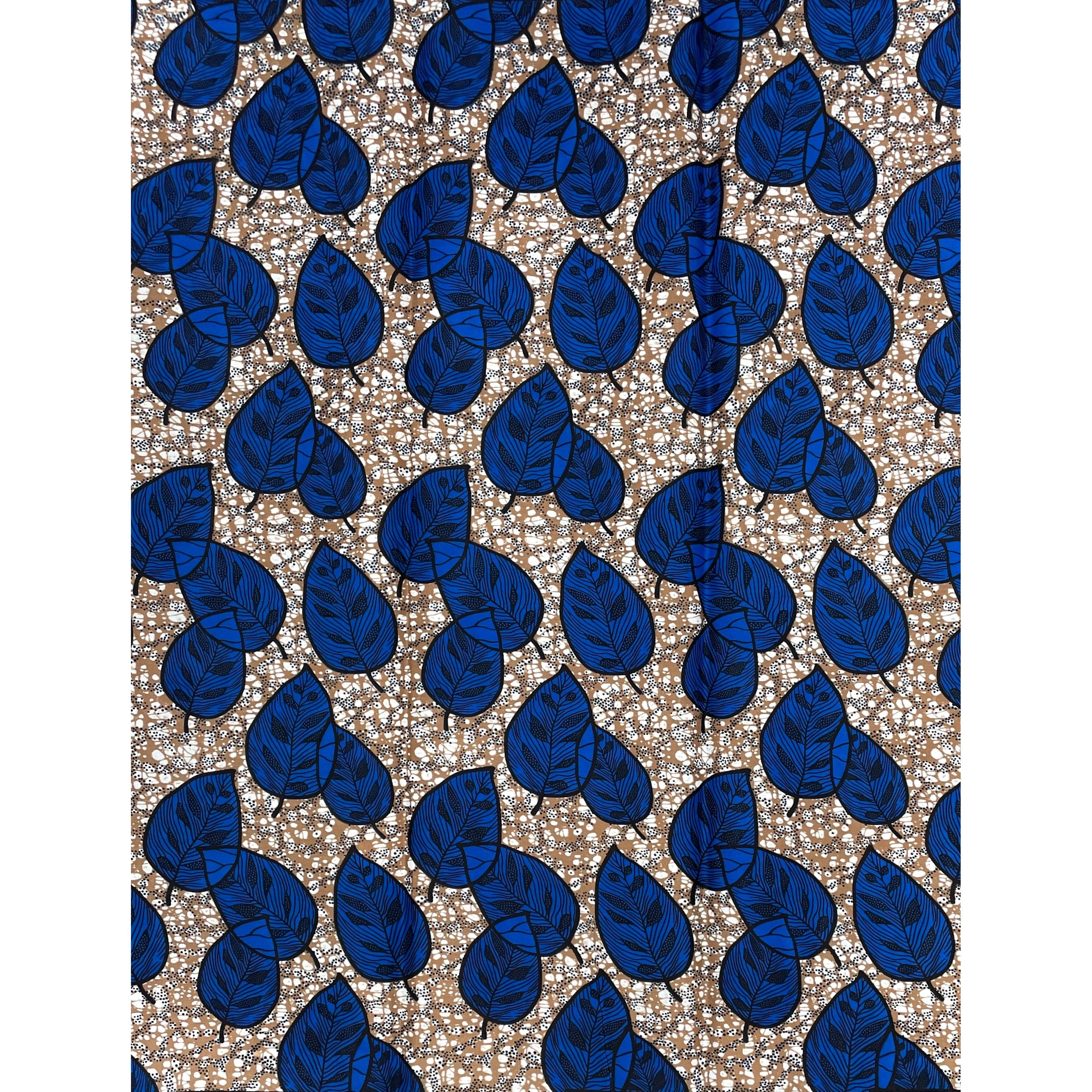 African Wax Print - 100% Cotton Fabric - BROWN / BLUE