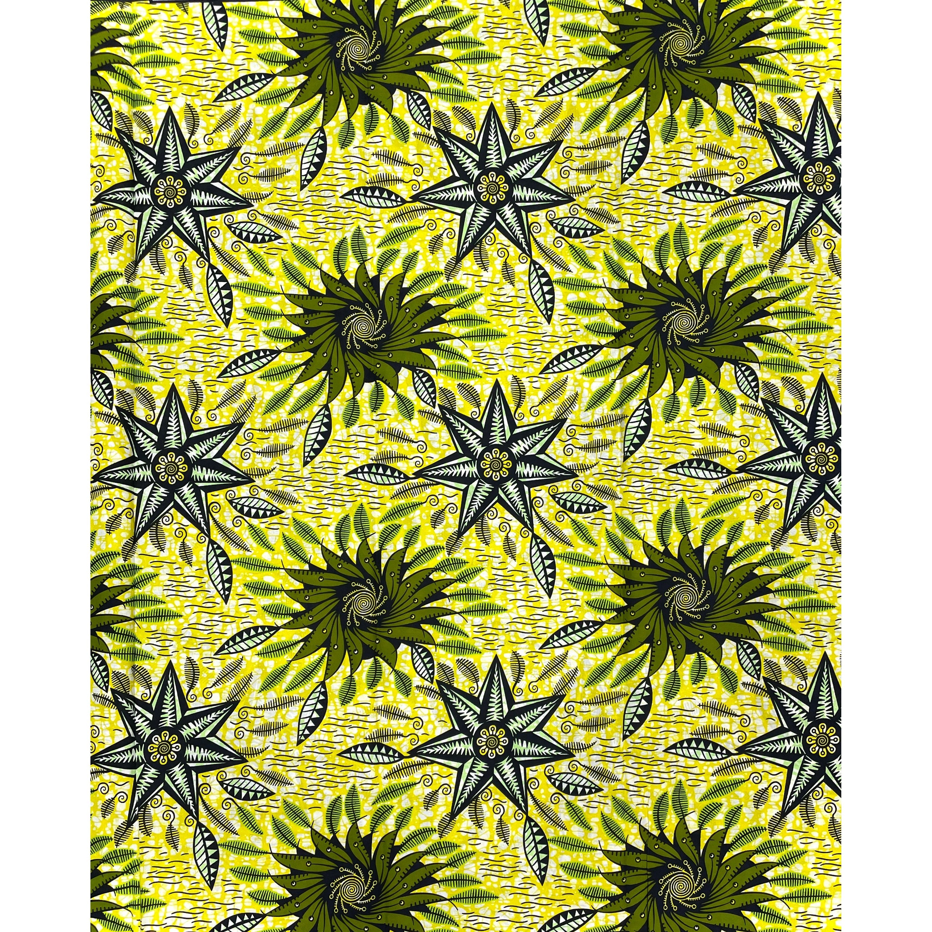 Wax Tissu Pagne Africain - Coupon 2 Yards 100% Coton - JAUNE / VERT