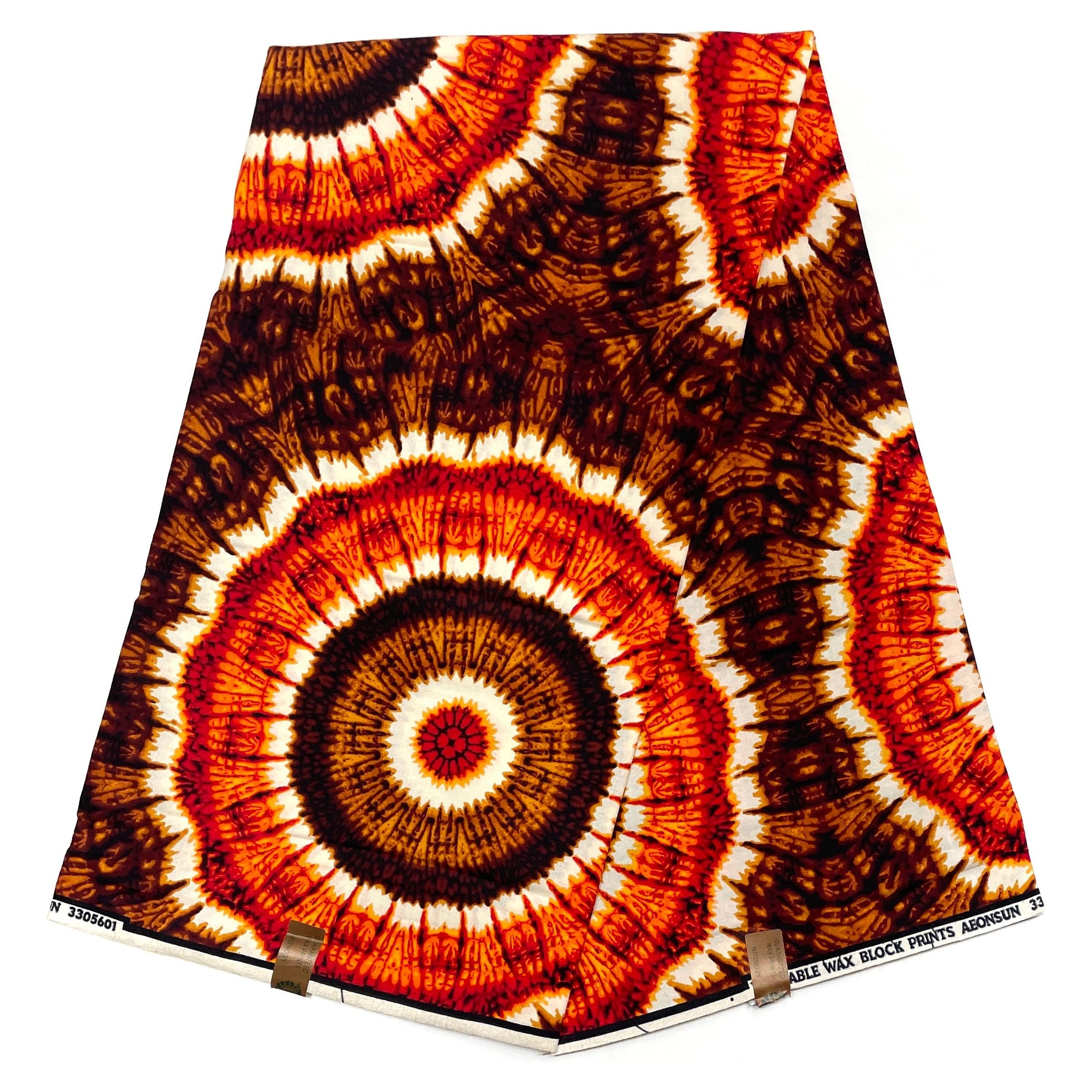 Wax Pagne Africain - Tissu 6 Yards 100% Coton - ORANGE / MARRON