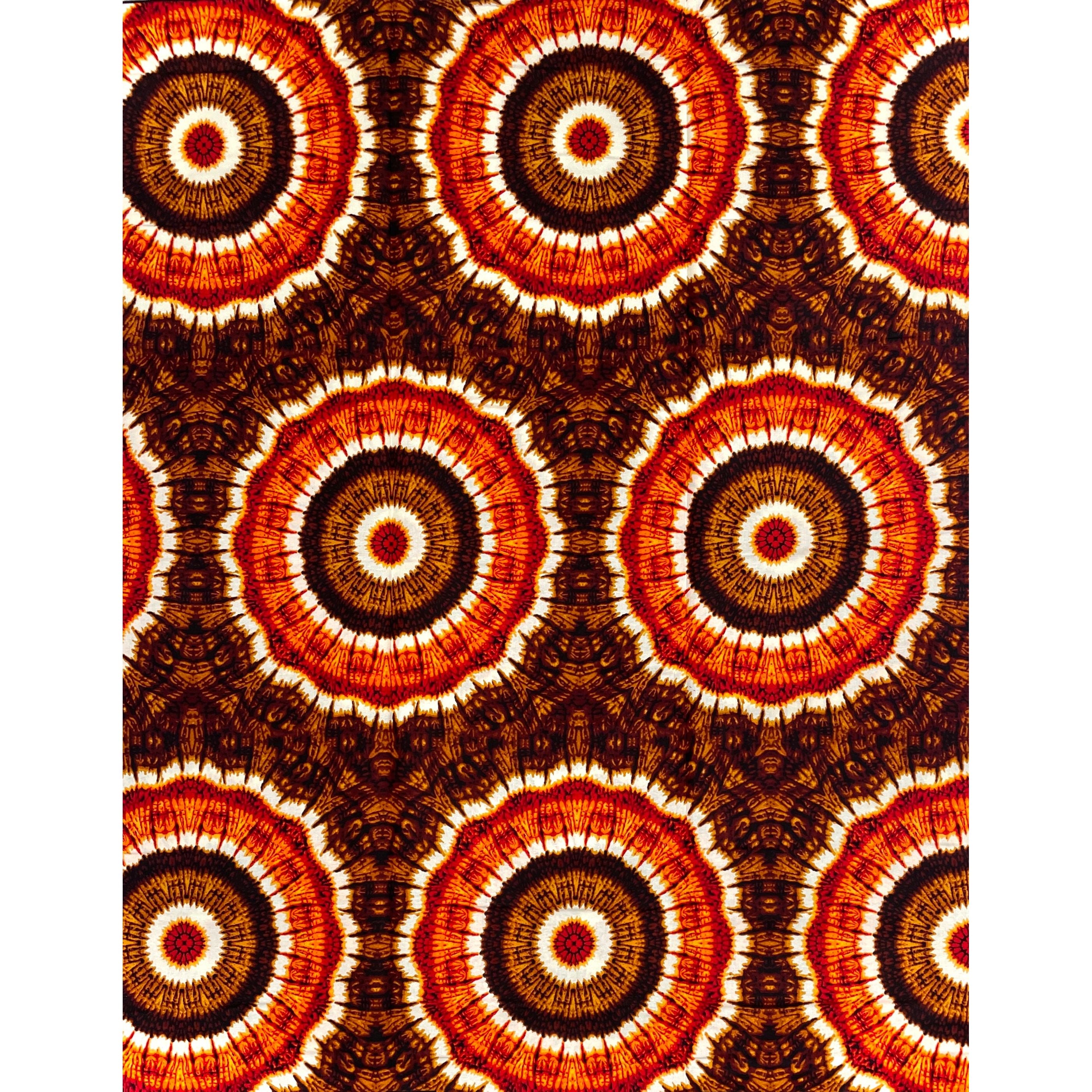 Wax Pagne Africain - Tissu 6 Yards 100% Coton - ORANGE / MARRON