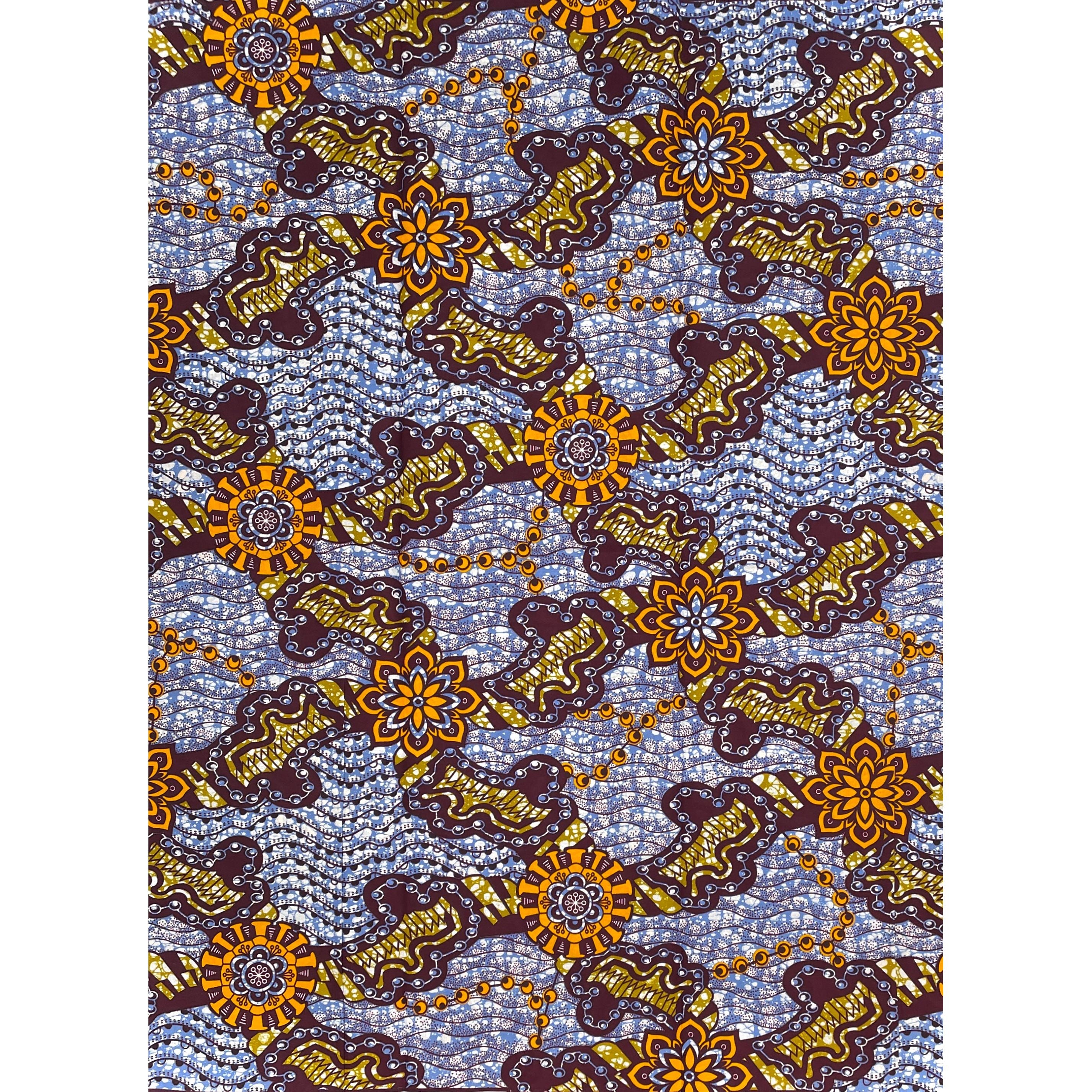 Wax Tissu Pagne Africain - Coupon 2 Yards 100% Coton - ORANGE / MAUVE