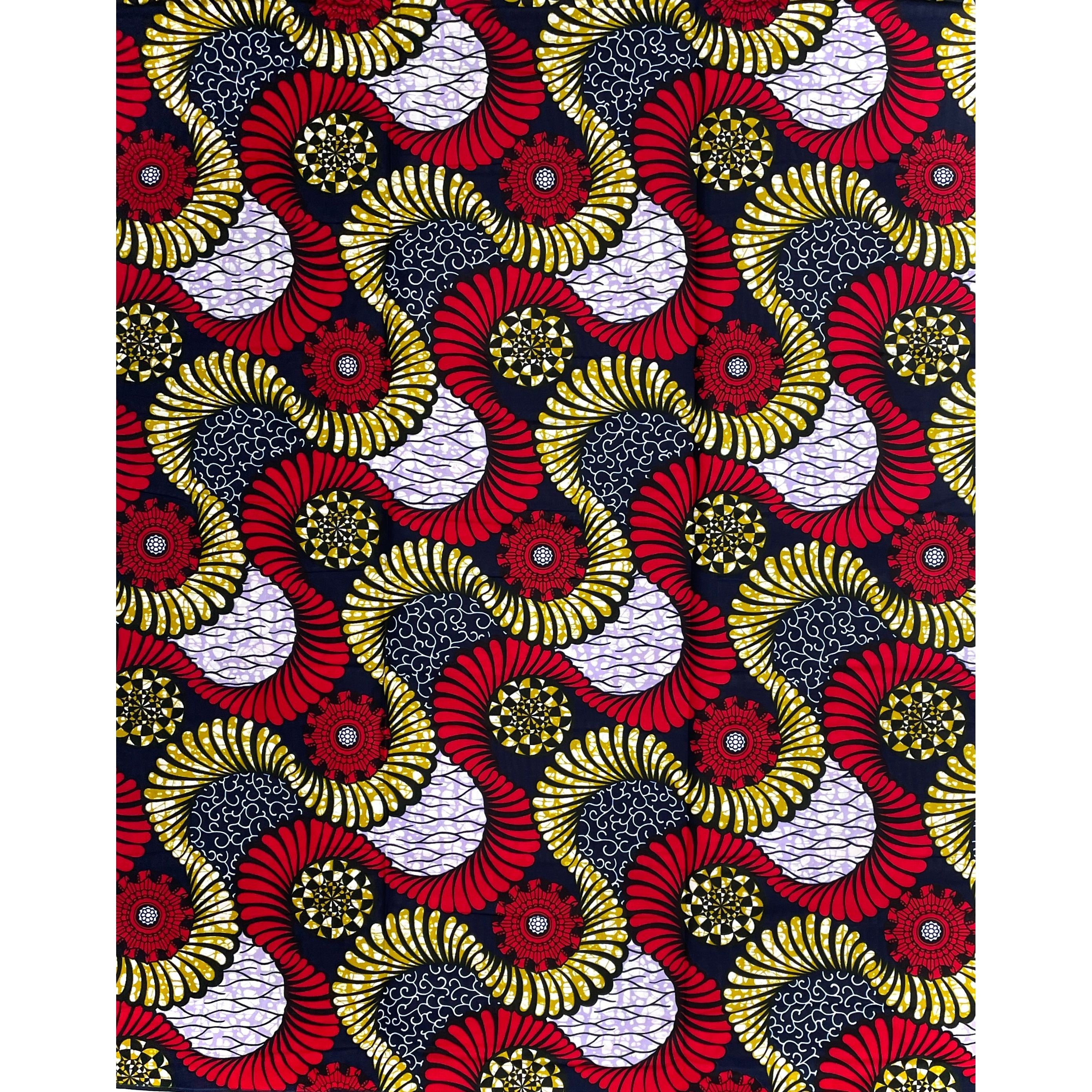 Wax Pagne Africain - Tissu 6 Yards 100% Coton - ROUGE / MAUVE