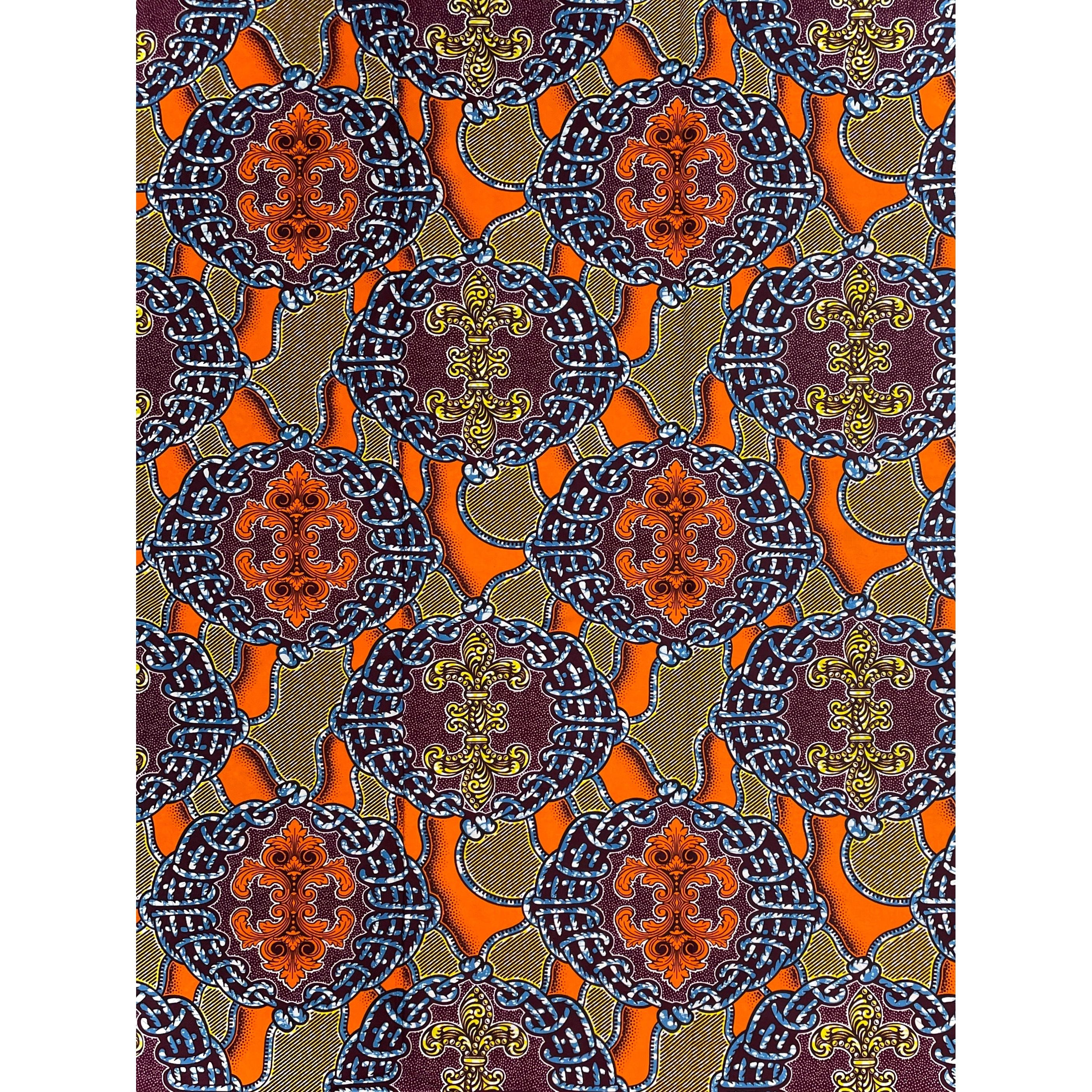 Wax Tissu Pagne Africain - Coupon 2 Yards 100% Coton - ORANGE / JAUNE