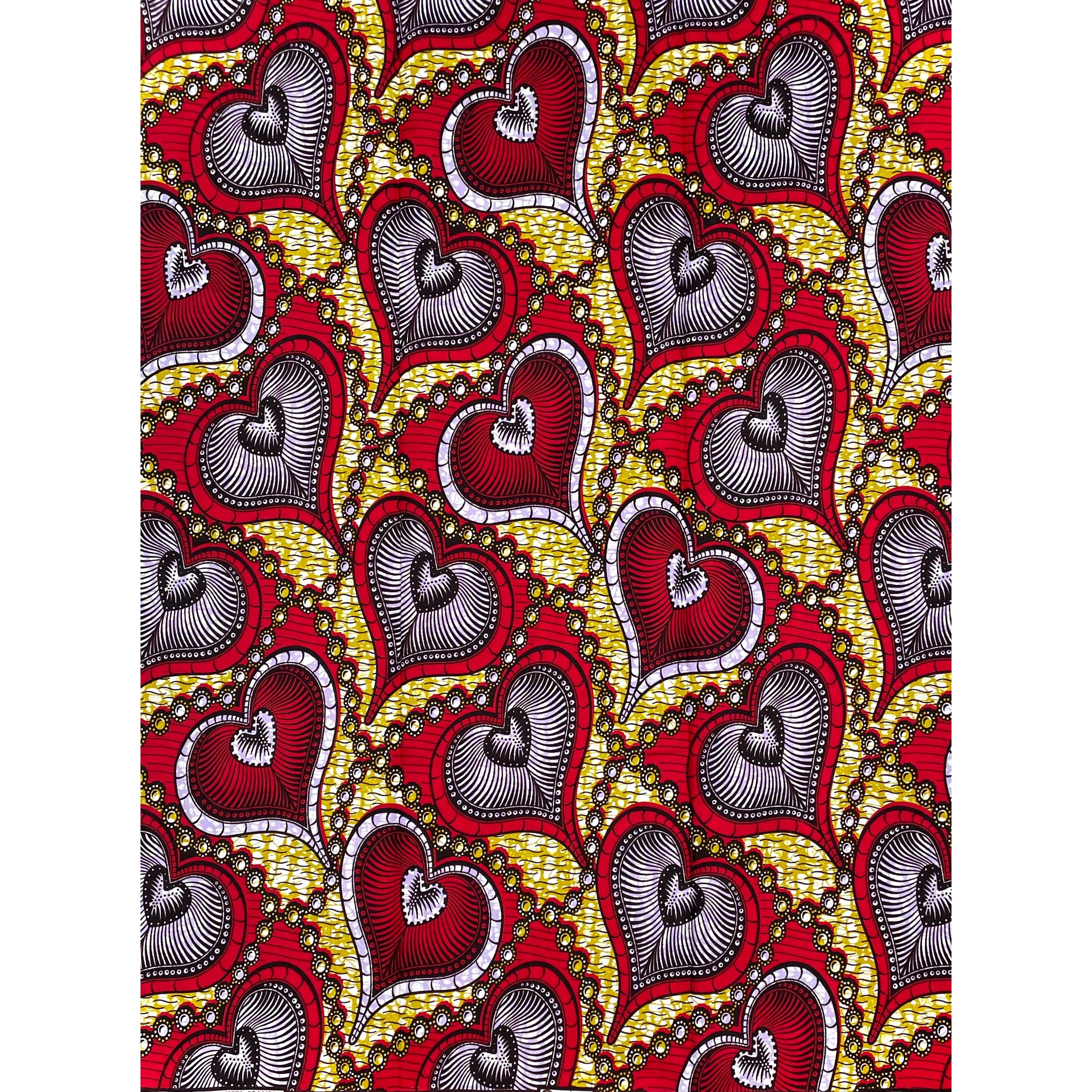 Wax Pagne Africain - Tissu 6 Yards 100% Coton - ROUGE / MAUVE