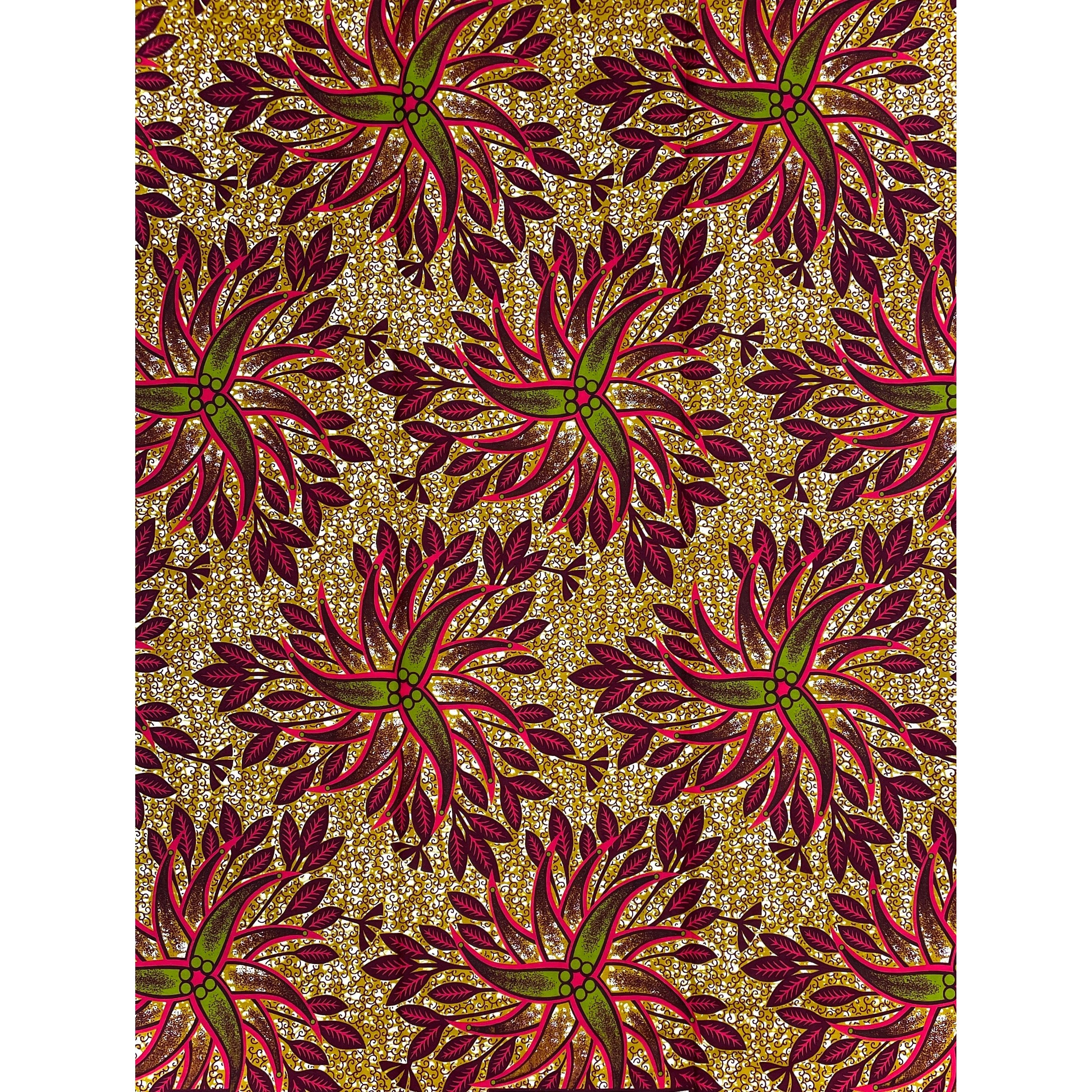 Wax Pagne Africain - Tissu 6 Yards 100% Coton - MARRON / ROSE