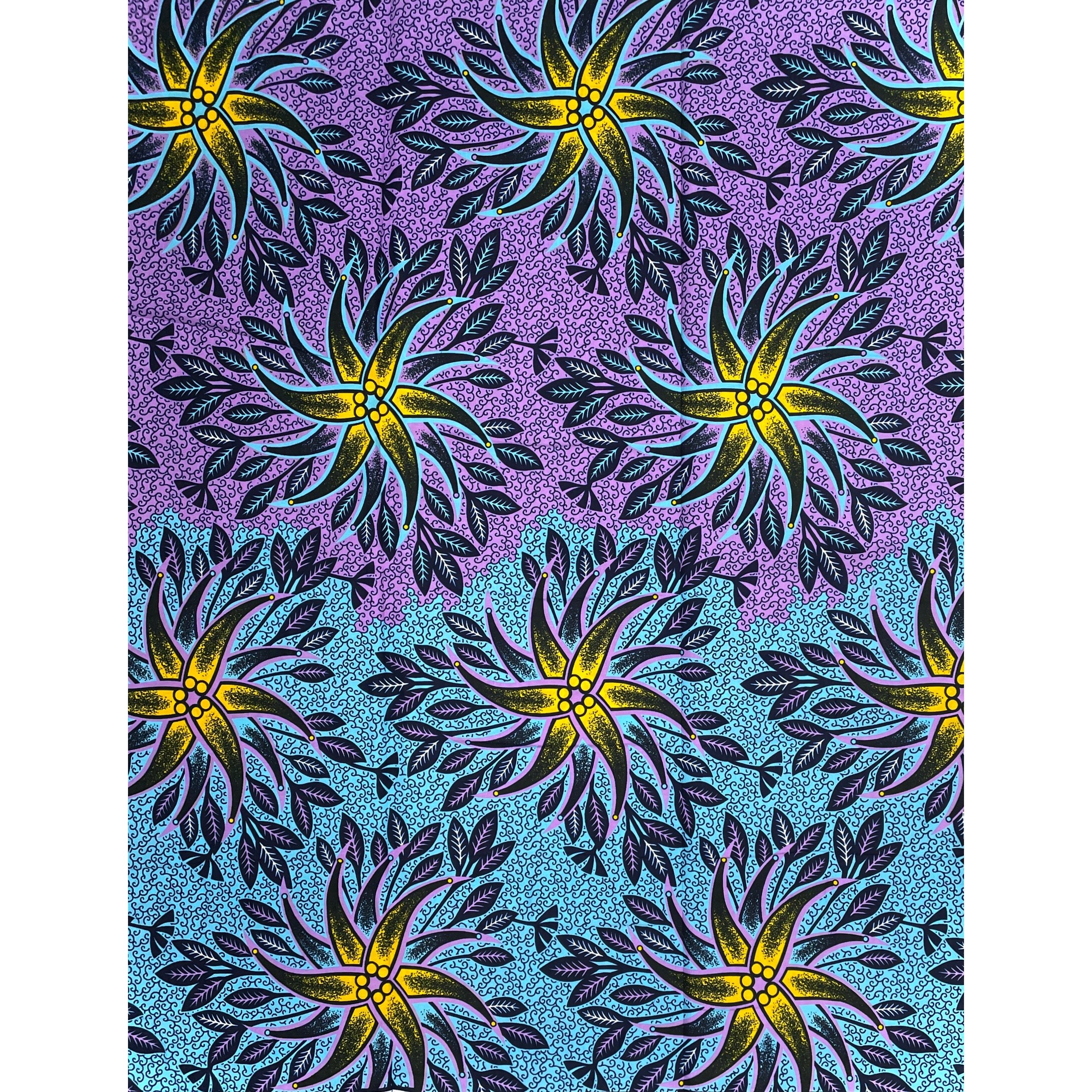 Wax Pagne Africain - Tissu 6 Yards 100% Coton - BLEU / VIOLET