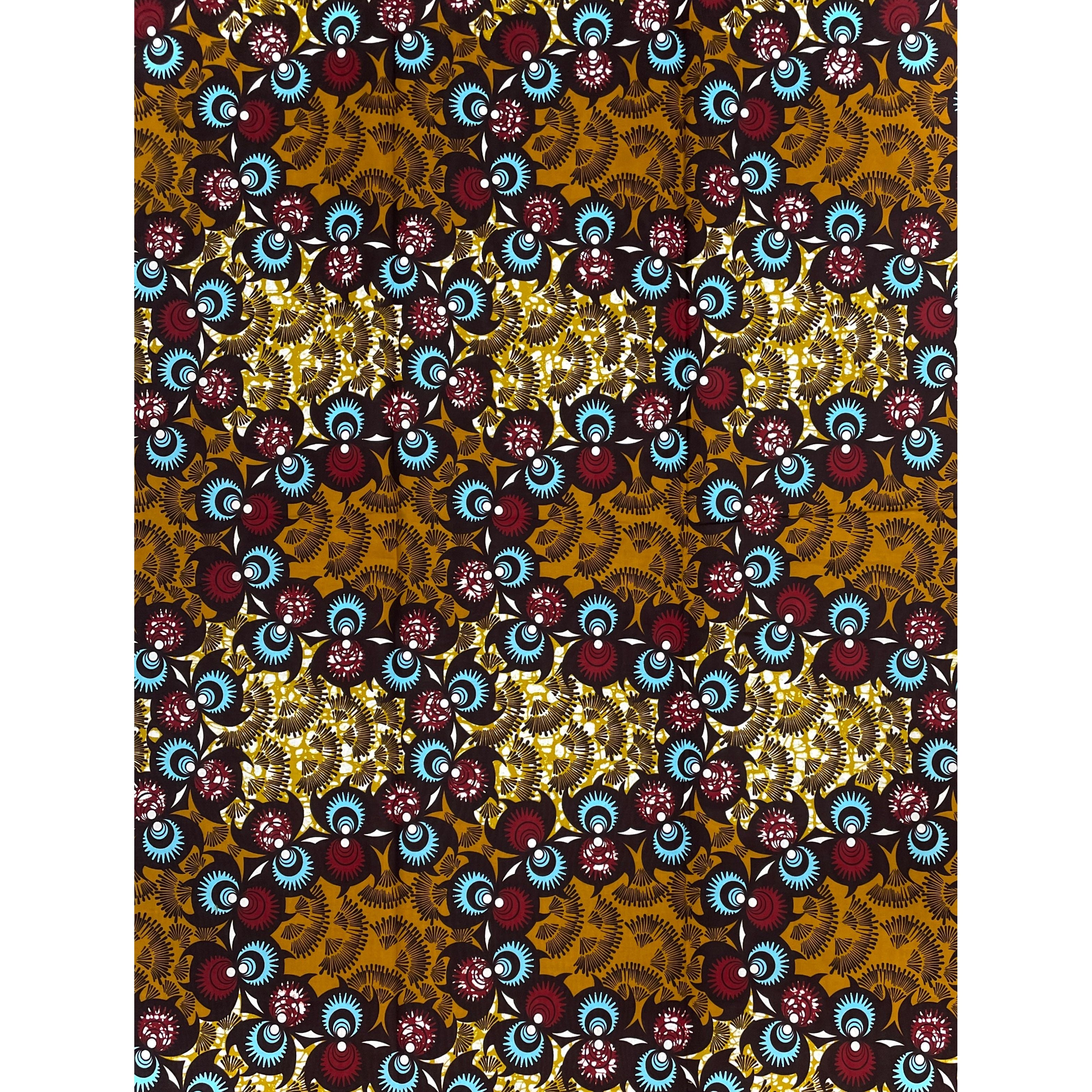 Wax Pagne Africain - Tissu 6 Yards 100% Coton - MARRON / BLEU CIEL