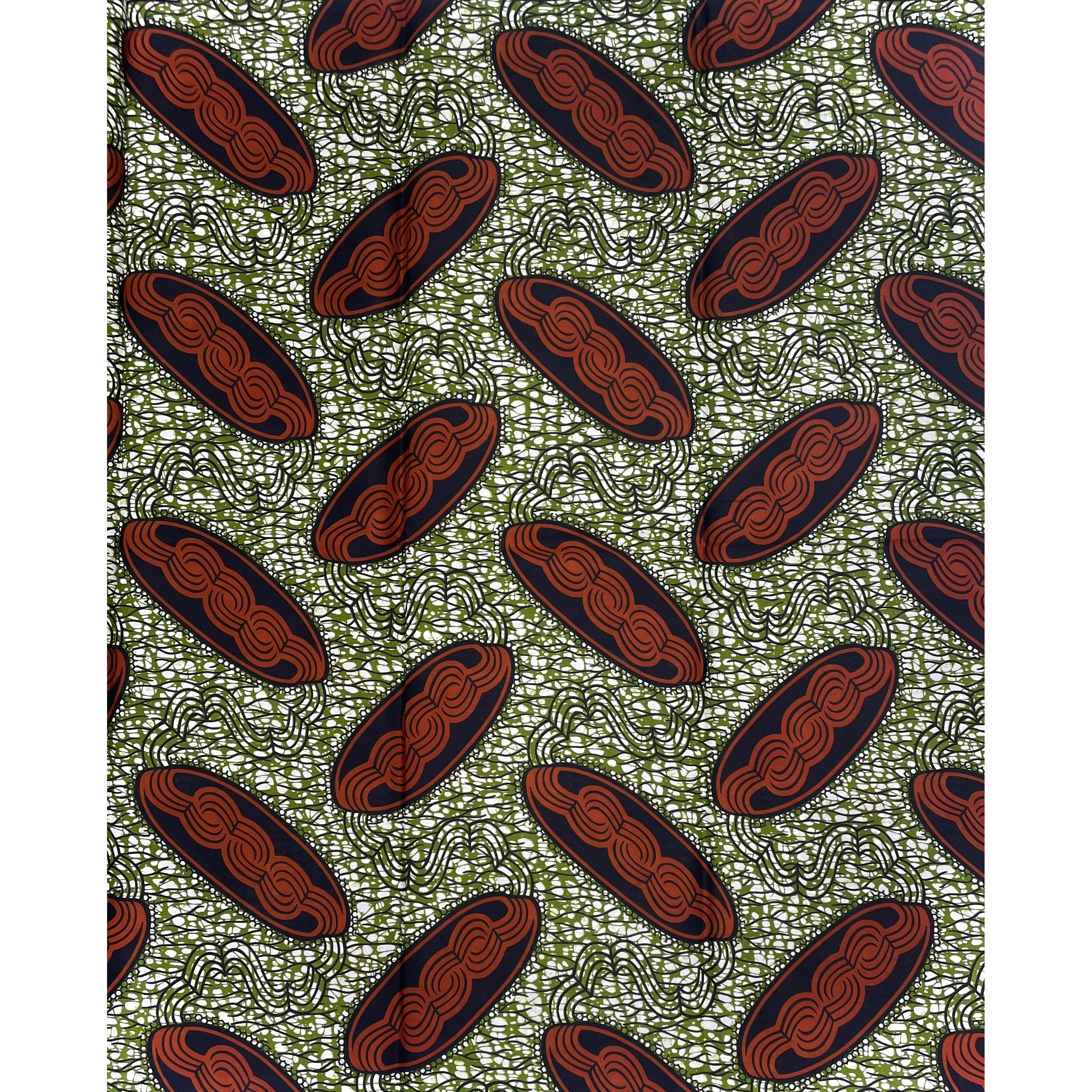 Wax Tissu Pagne Africain - Coupon 2 Yards 100% Coton - VERT / MARRON