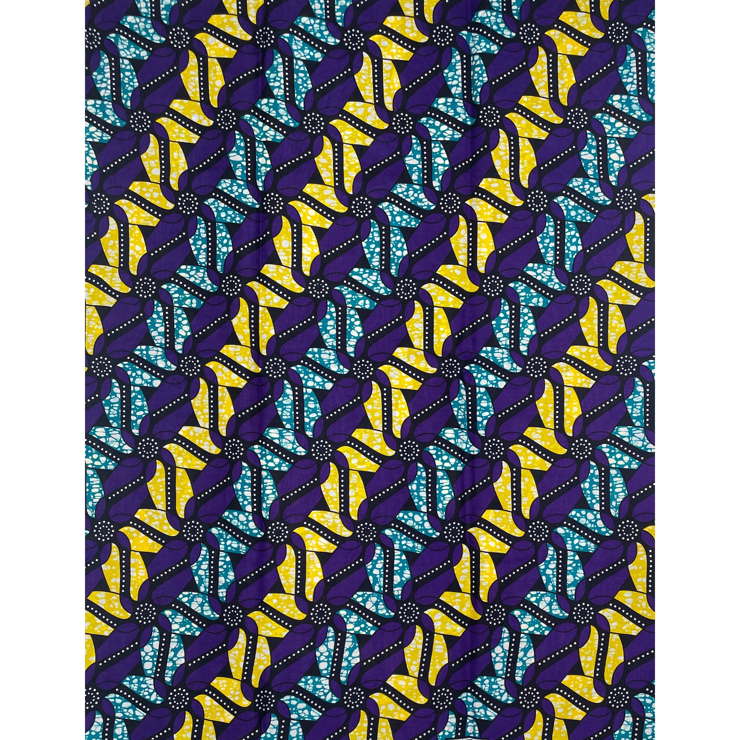 Wax Tissu Pagne Africain - Coupon 2 Yards 100% Coton - VIOLET / JAUNE