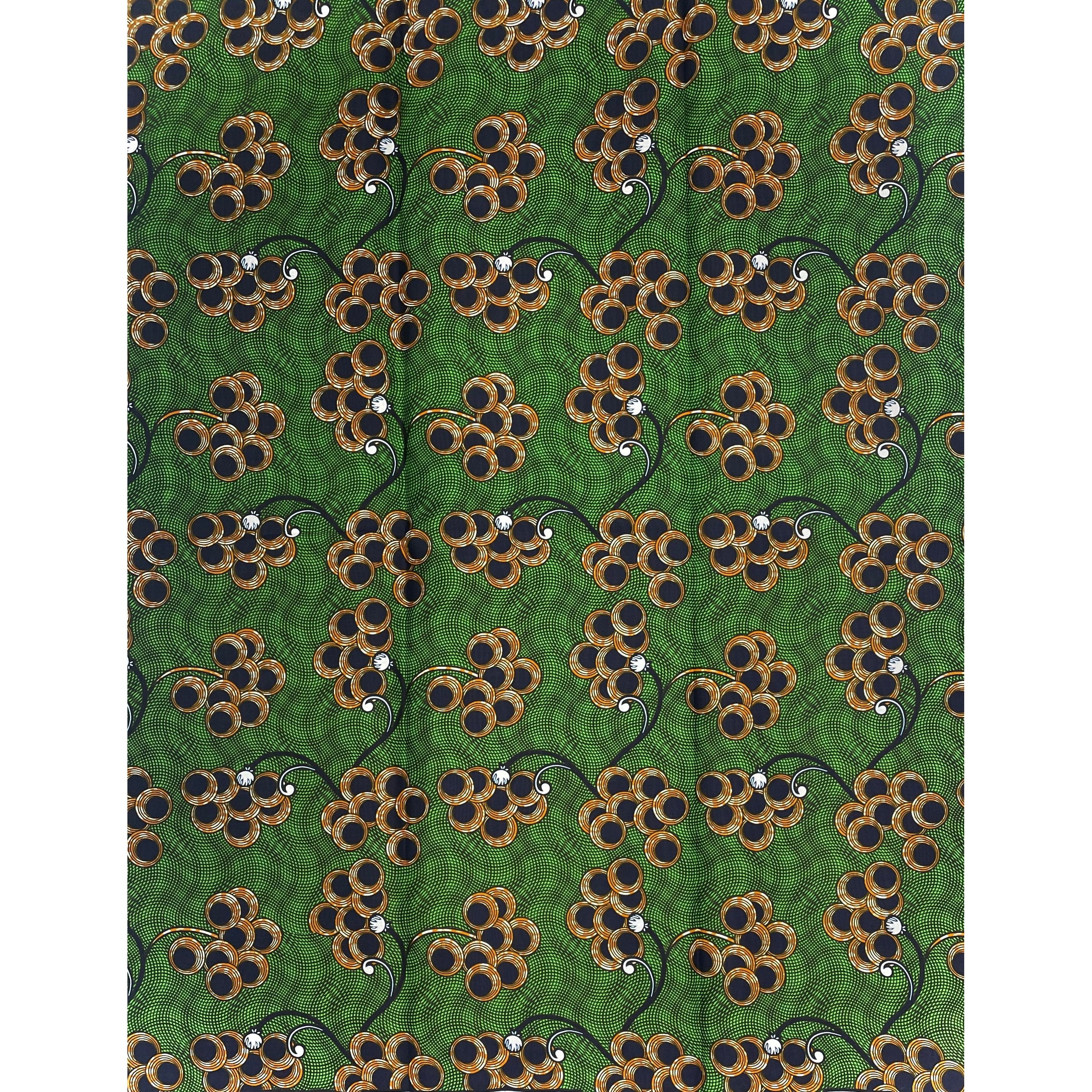 Wax Tissu Pagne Africain - Coupon 2 Yards 100% Coton - VERT / ORANGE