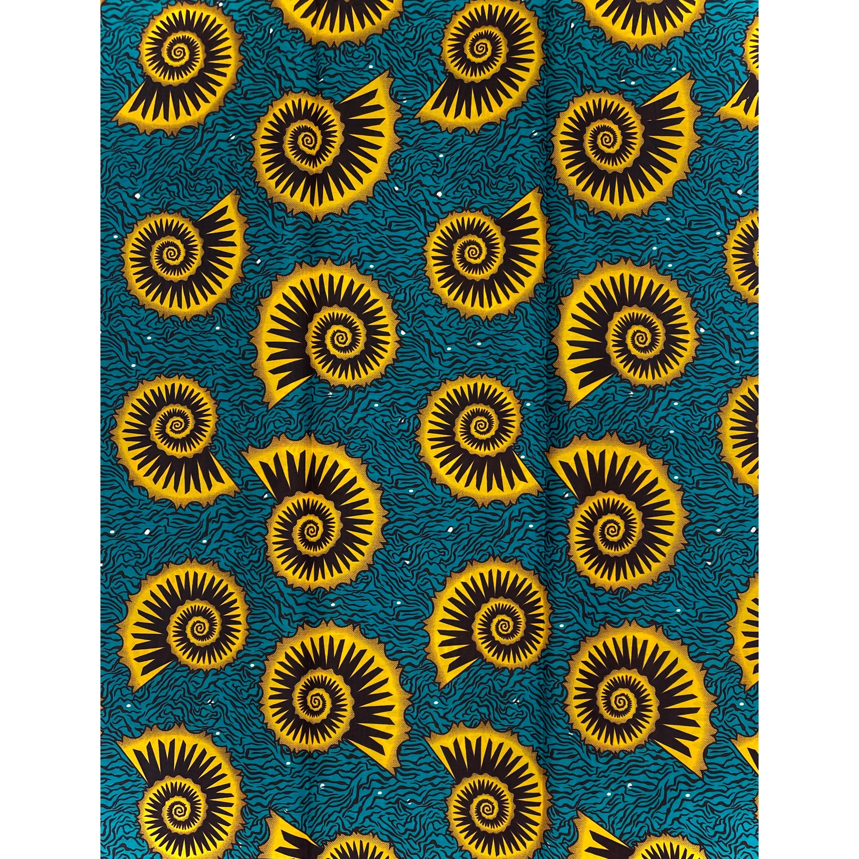 Wax Tissu Pagne Africain - Coupon 2 Yards 100% Coton - TURQUOISE / JAUNE