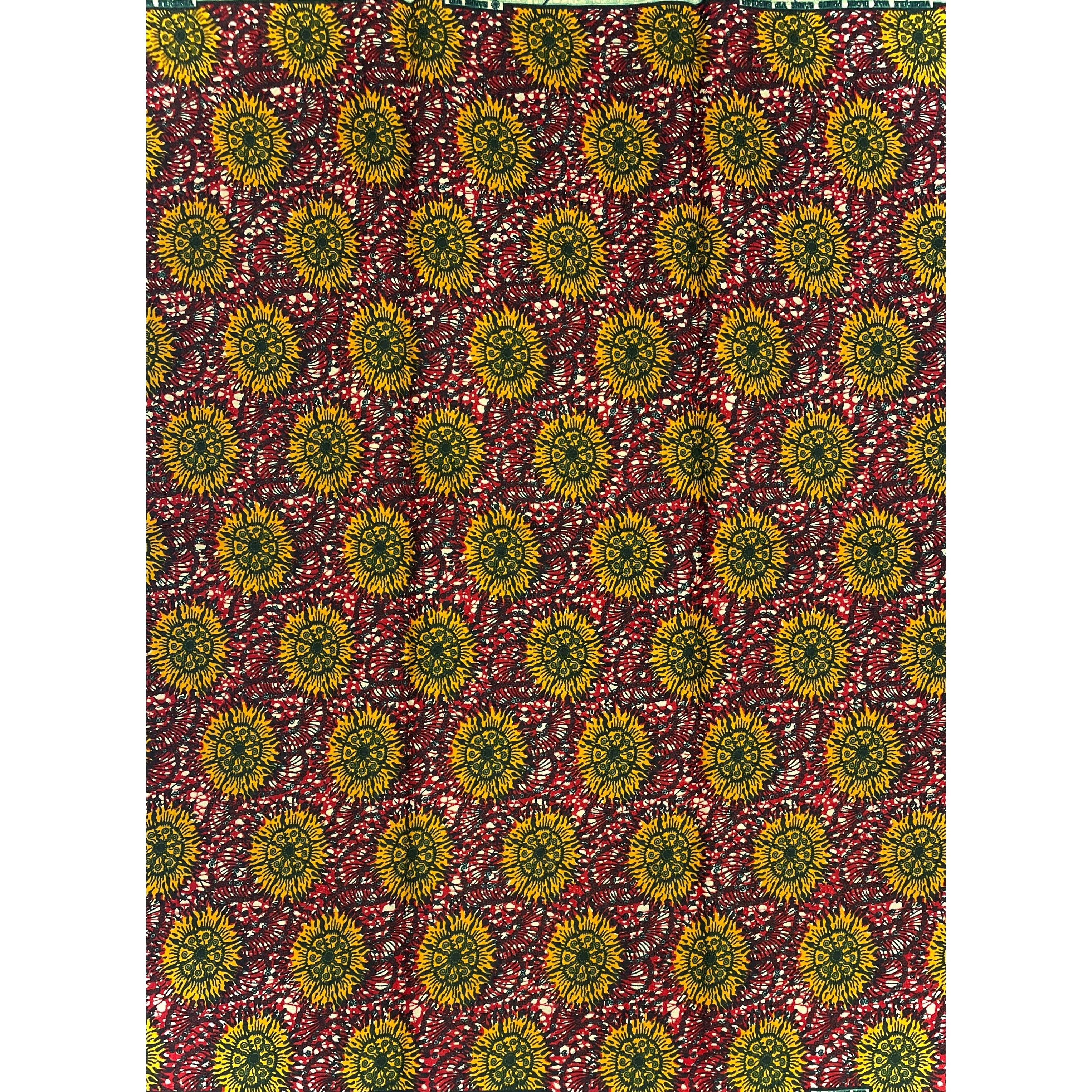 Wax Tissu Pagne Africain - Coupon 2 Yards 100% Coton - ROUGE / JAUNE