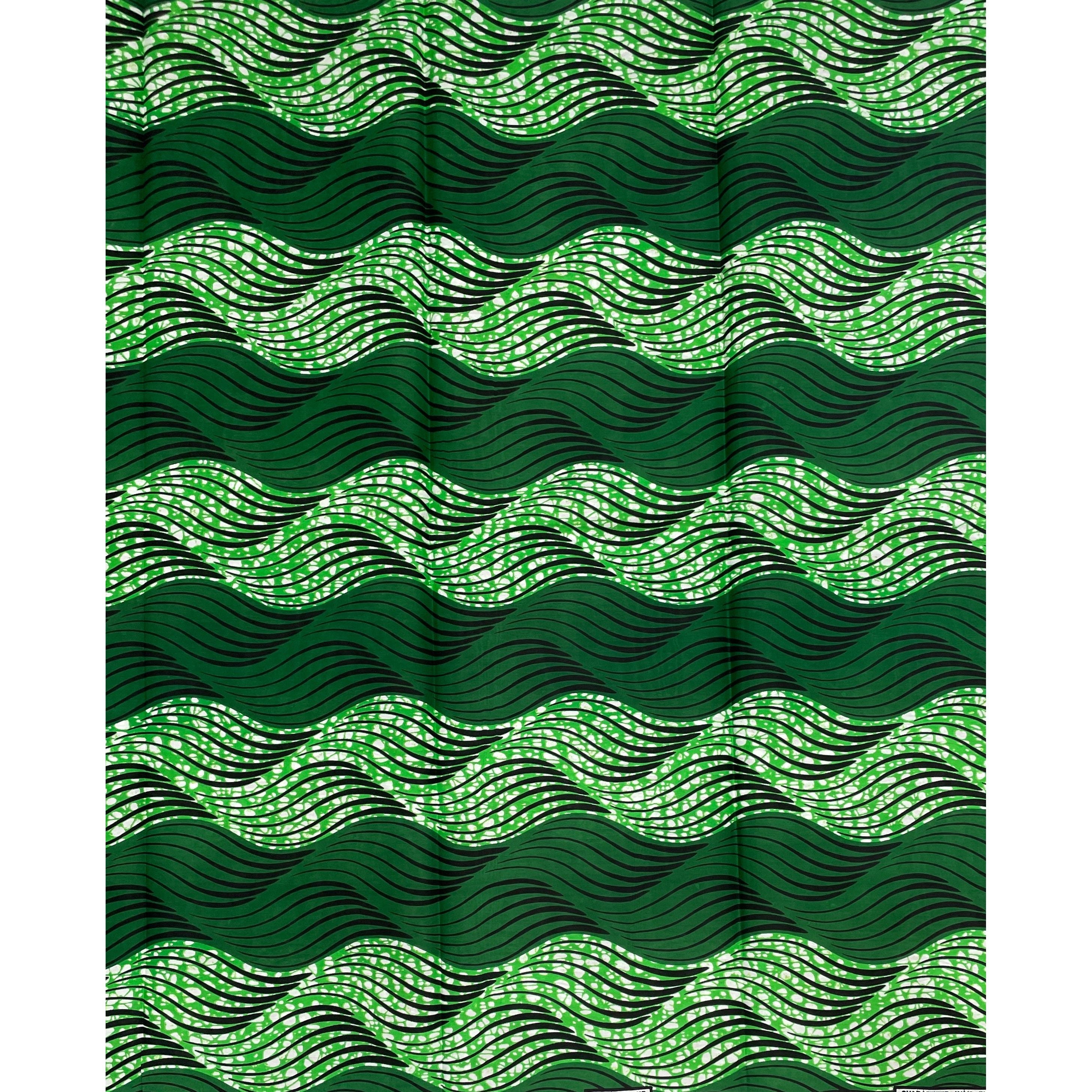 Wax Tissu Pagne Africain - Coupon 2 Yards 100% Coton - VERT / NOIR