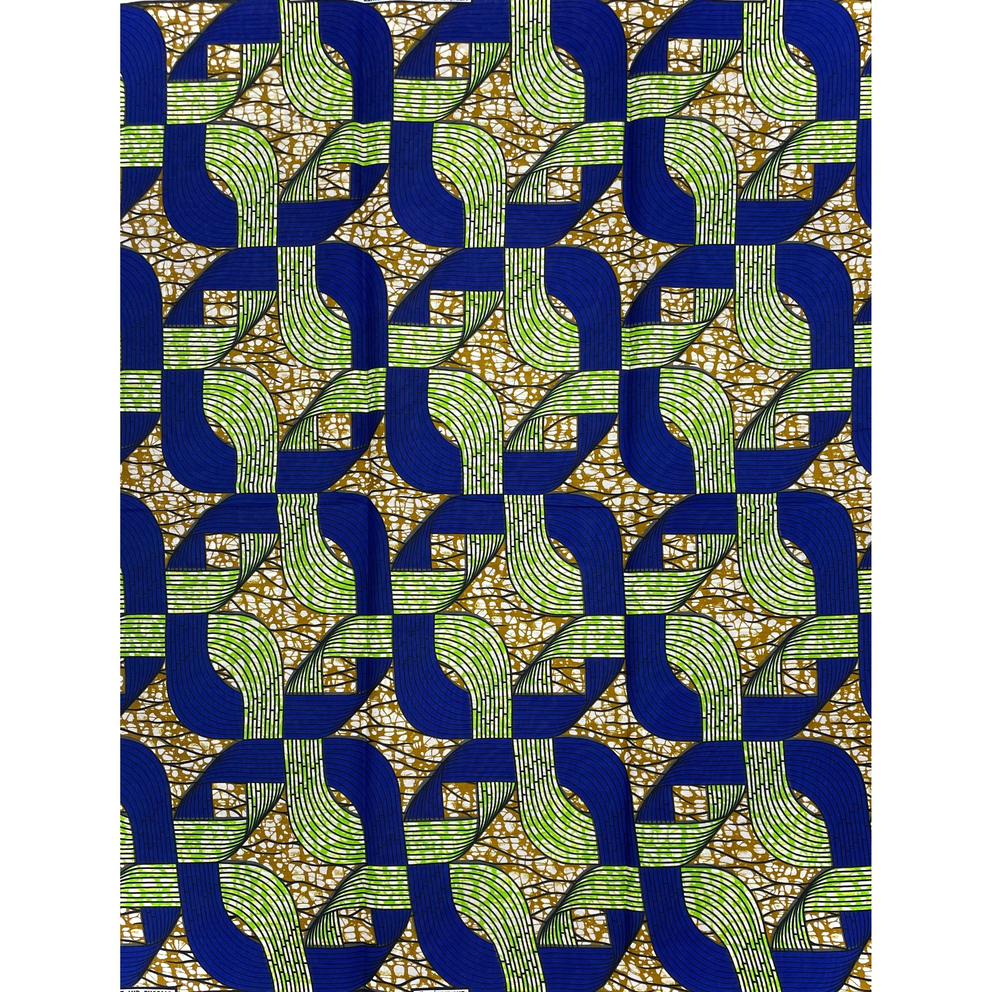 Wax Tissu Pagne Africain - Coupon 2 Yards 100% Coton - BLEU / VERT / MARRON