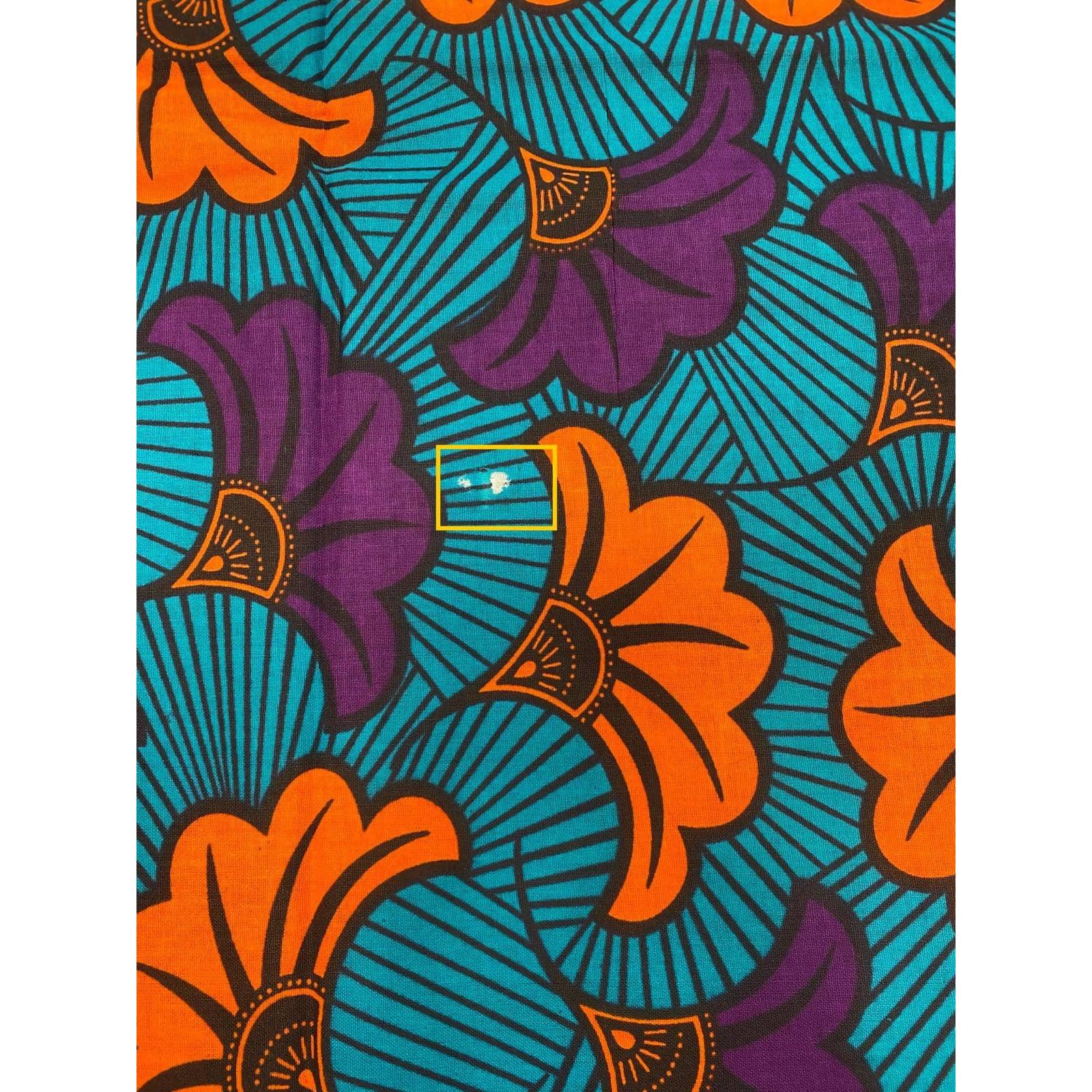 African Wax Pagne - 6 Yards 100% Cotton Fabric - Small Defects - TURQUOISE / ORANGE